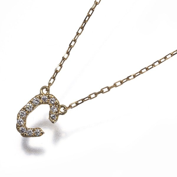 Ahkah Necklace Diamond 0.05Ct Initial Alphabet C 18K 750 Yellow Gold: Ahkah Necklace Diamond 0.05Ct Initial Alphabet C 18K 750 Yellow Gold 18k yellow gold necklace featuring a natural diamond pendant with an initial 'C' design. The 0.05ct diamond is set in a sturdy