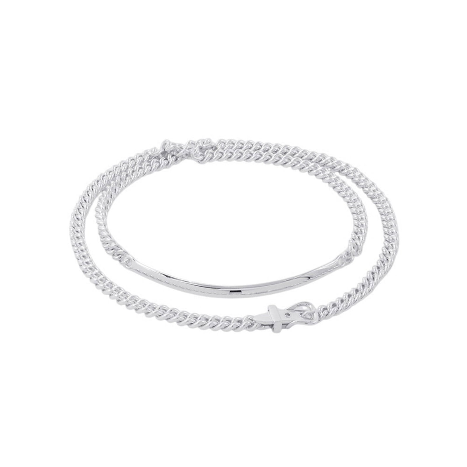 Hermes Boucles Sellier Inflexible Necklace Sv925 Silver Size Pm 42.: Hermes Boucles Sellier Inflexible Necklace Sv925 Silver Size Pm 42. Silver Boucles Sellier Inflexible Necklace from Hermes Line, featuring a size PM 42 and made from 925 silver. This necklace boasts