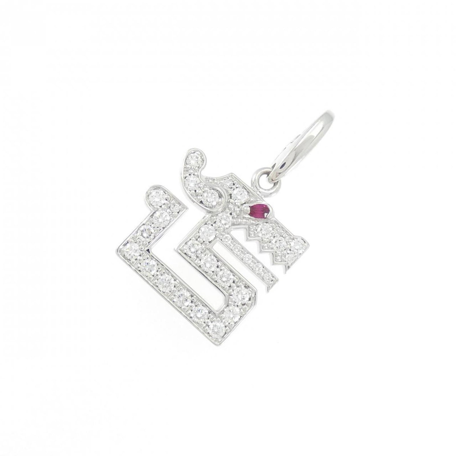 Dragon Pendant: Dragon Pendant White gold (18K) pendant features a diamond and ruby, weighing 5g / 0.17oz, set in a 27.5mm x 16.5mm design. The Cartier necklace type pendant is made from high-quality white gold