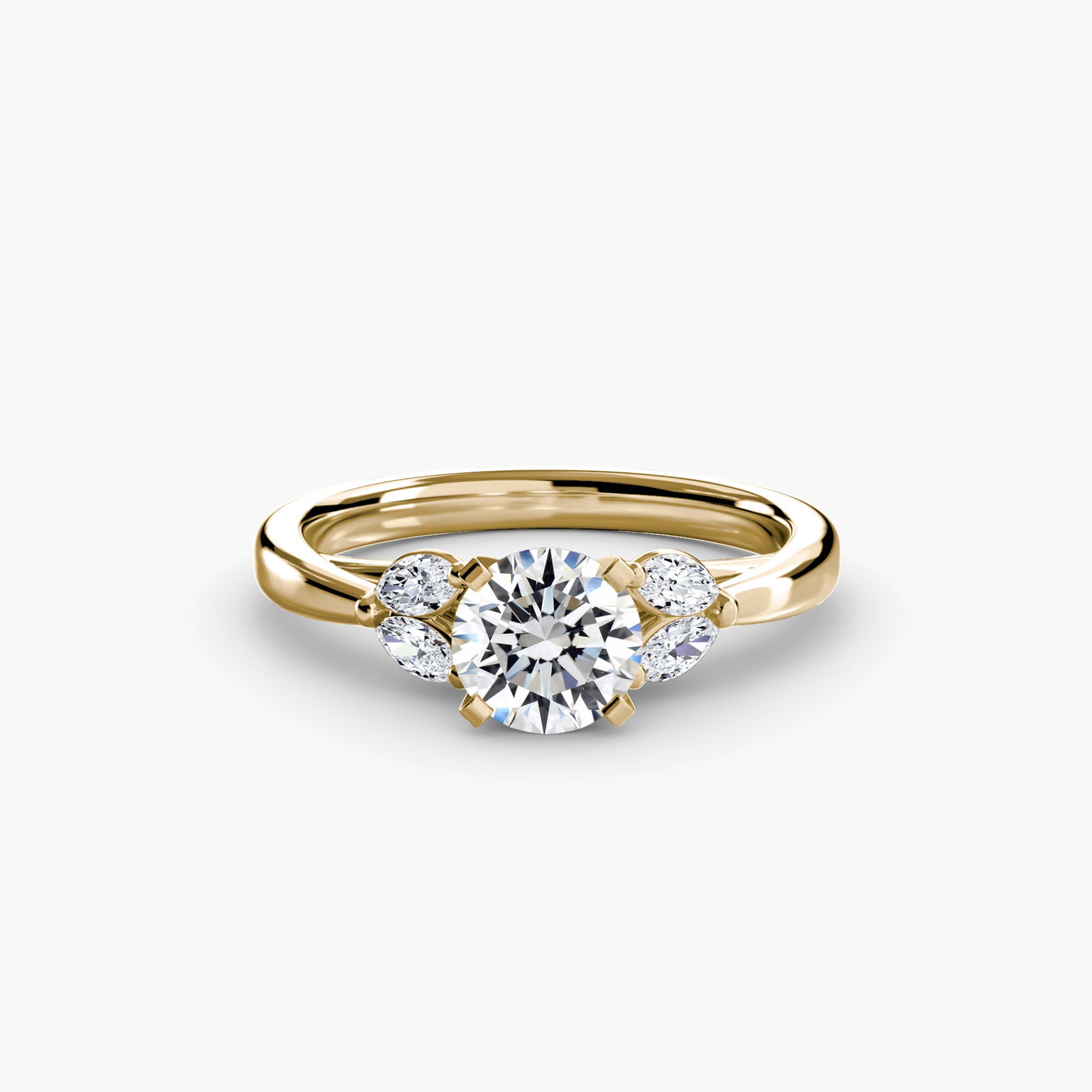 Side Stone Round 18Kt Yellow Gold Ring Setting - 2