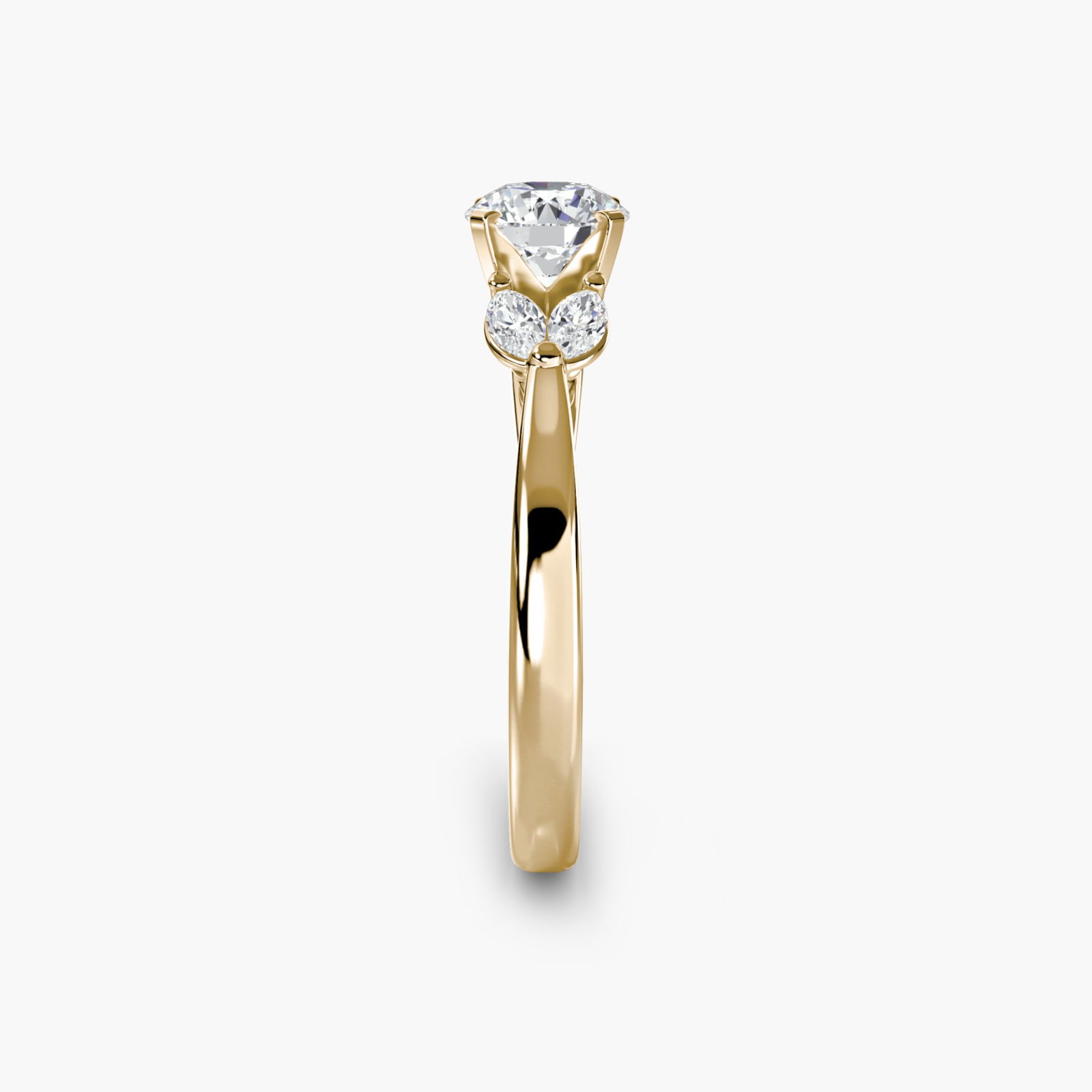 Side Stone Round 18Kt Yellow Gold Ring Setting - 3