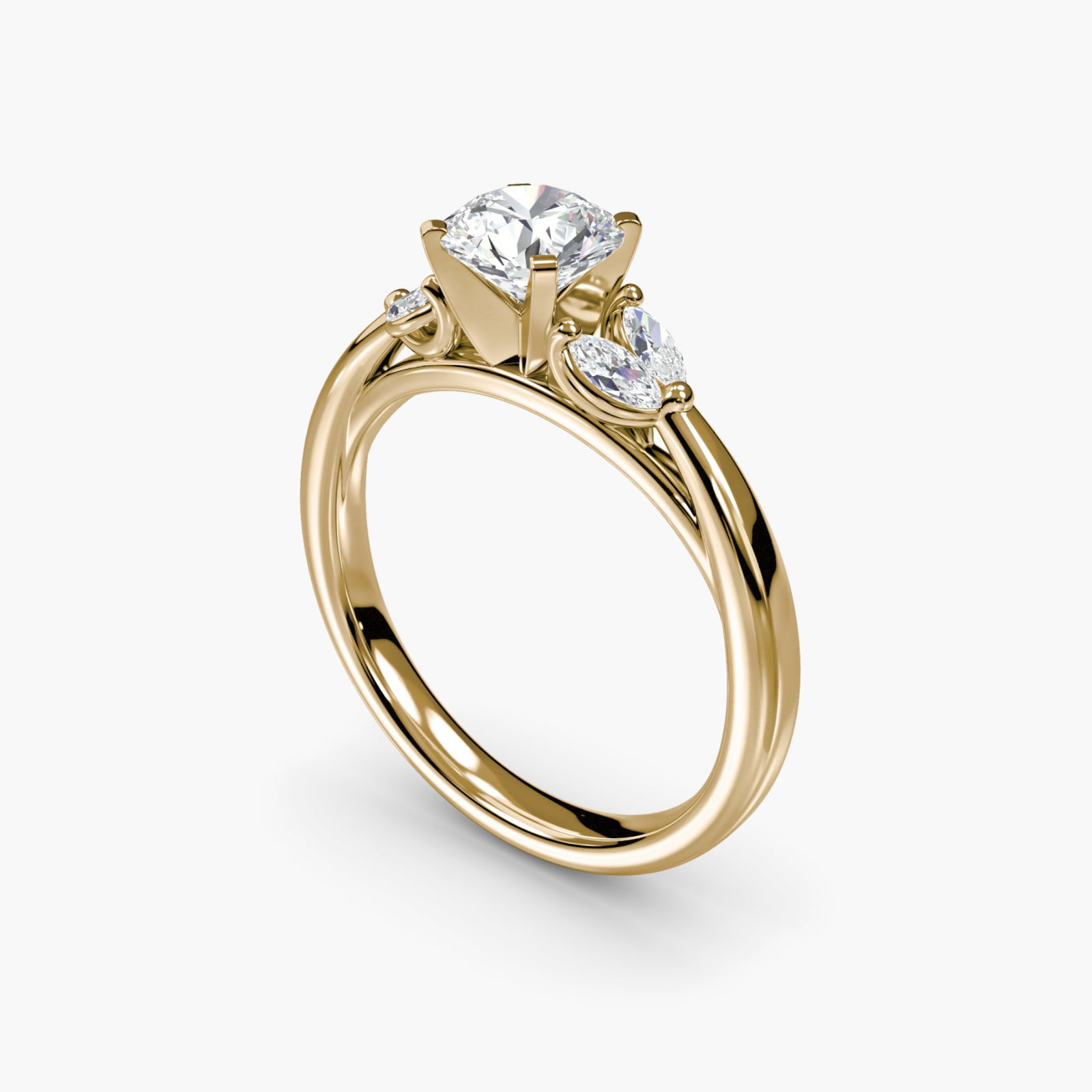 Side Stone Round 18Kt Yellow Gold Ring Setting - 5