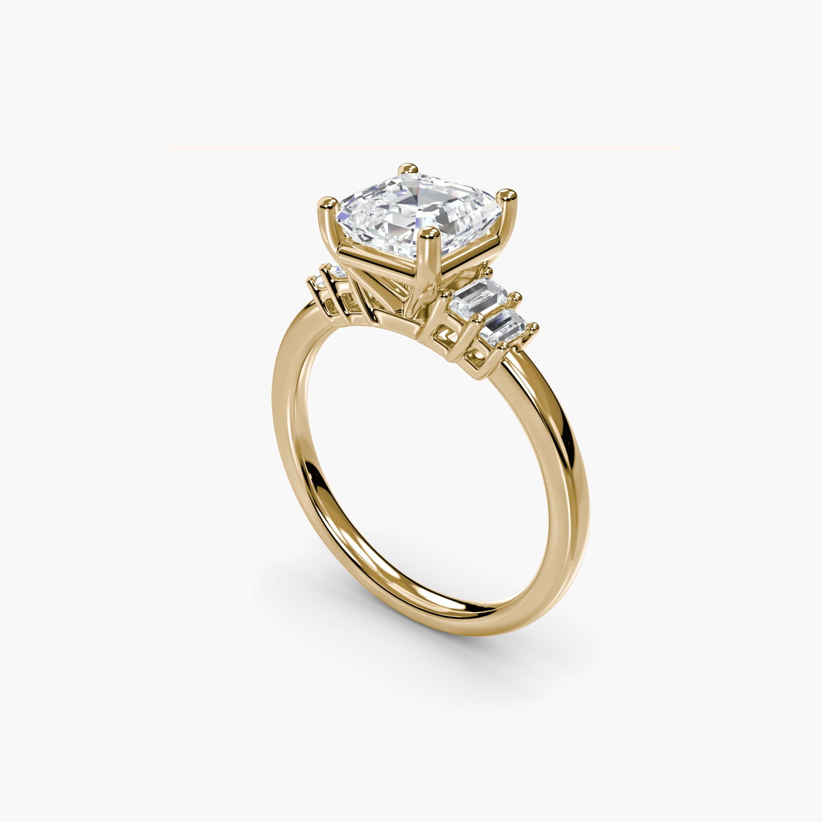 Solitaire Asscher 14Kt Yellow Gold Ring Setting - 5