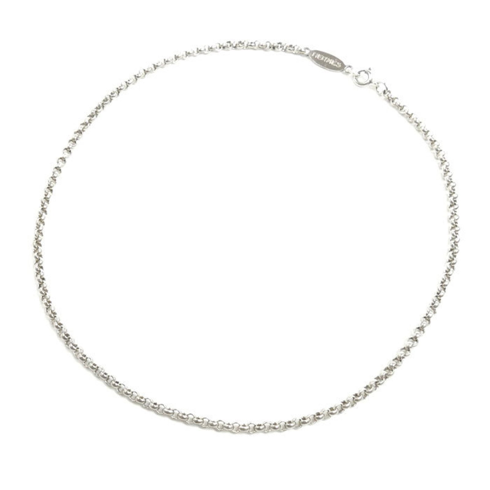 Hermes Sterling Silver 925 Vintage Rounded Necklace 10.5G 40Cm Women'S: Hermes Sterling Silver 925 Vintage Rounded Necklace 10.5G 40Cm Women'S Sterling silver necklace from Hermes, crafted in France, features a rounded design. The 925 hallmark ensures high-quality silver