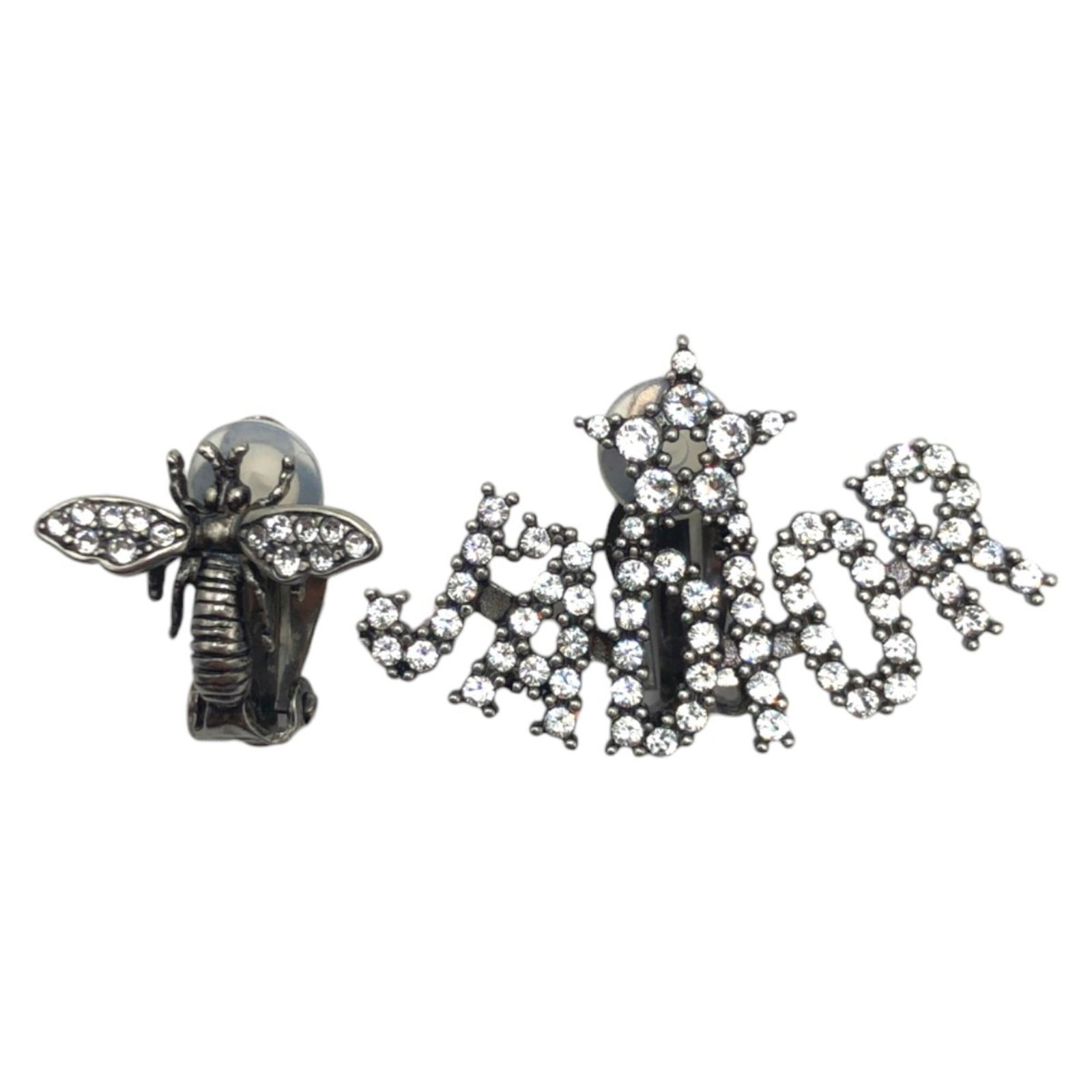 Dior Clip Earrings Rhinestone Metal Christian (1 of 7)