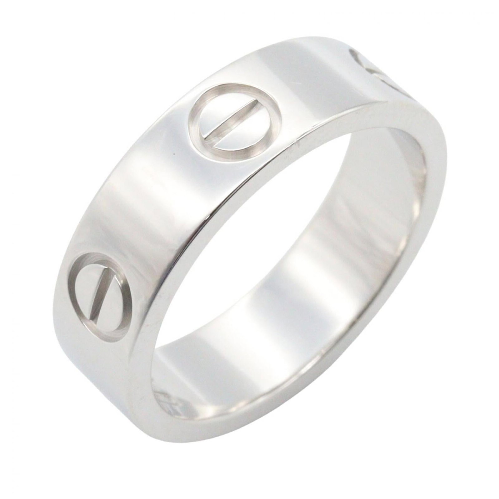 Gold White Ring Cartier Band: Gold White Ring Cartier Band White gold (18K) Cartier Band features a sleek design, bearing the signature of the renowned luxury brand. This 6 US size band ring is crafted from high-quality white