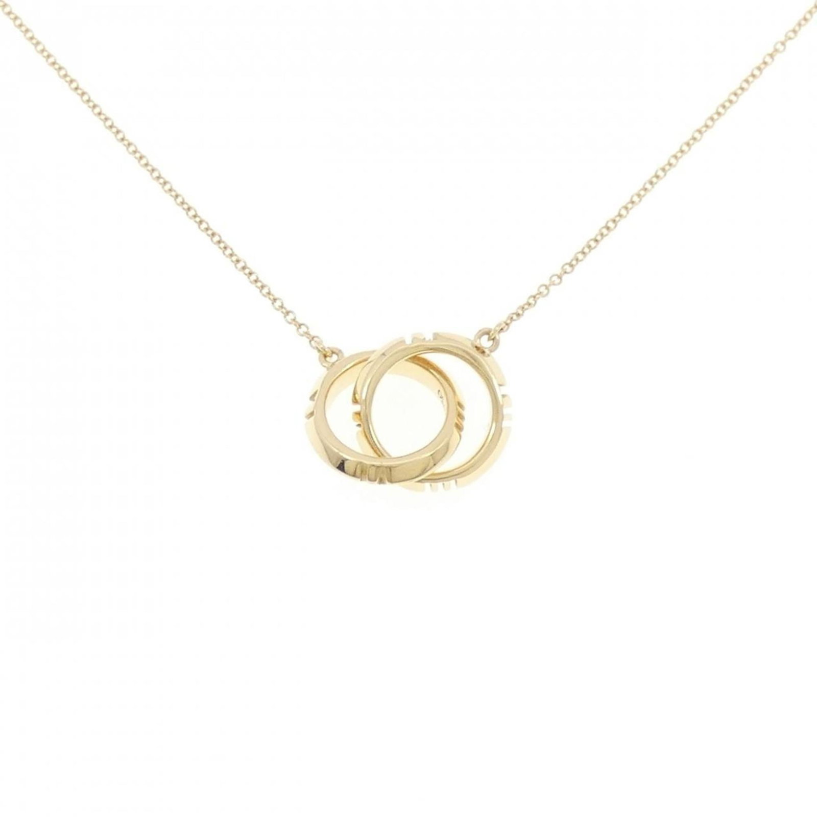 Closed Interlocking Tiffany Necklace: Closed Interlocking Tiffany Necklace Yellow gold (18K) Tiffany MPN 67789202 interlocking necklace features a pendant measuring 12.7mm x 12.7mm, set within a chain with a neck circumference range of