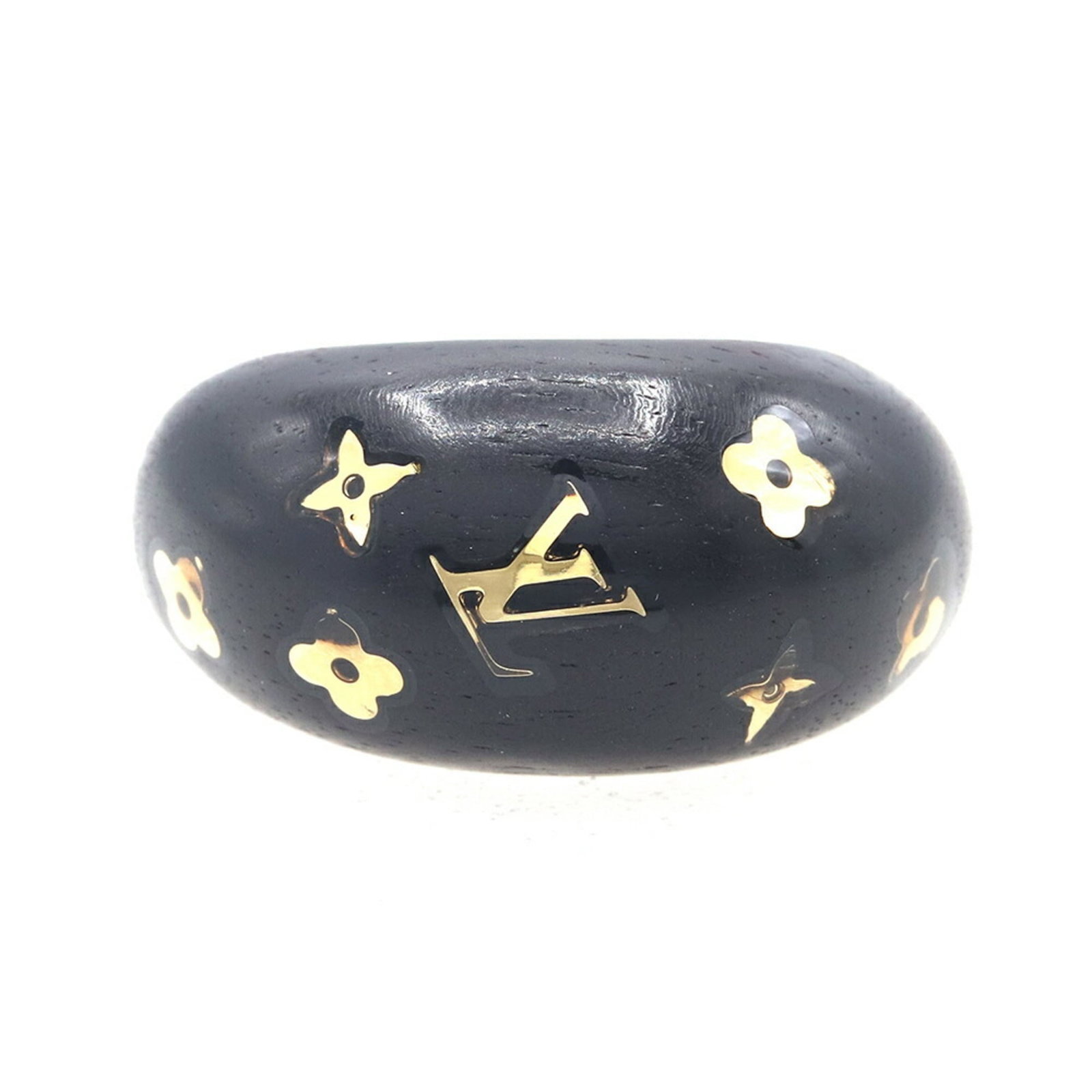 Louis Vuitton Band Ring Brass Wood: Louis Vuitton Band Ring Brass Wood Brass and wood band ring from Louis Vuitton, featuring dark brown and gold tones. This women's band ring boasts a unique combination of materials, with brass