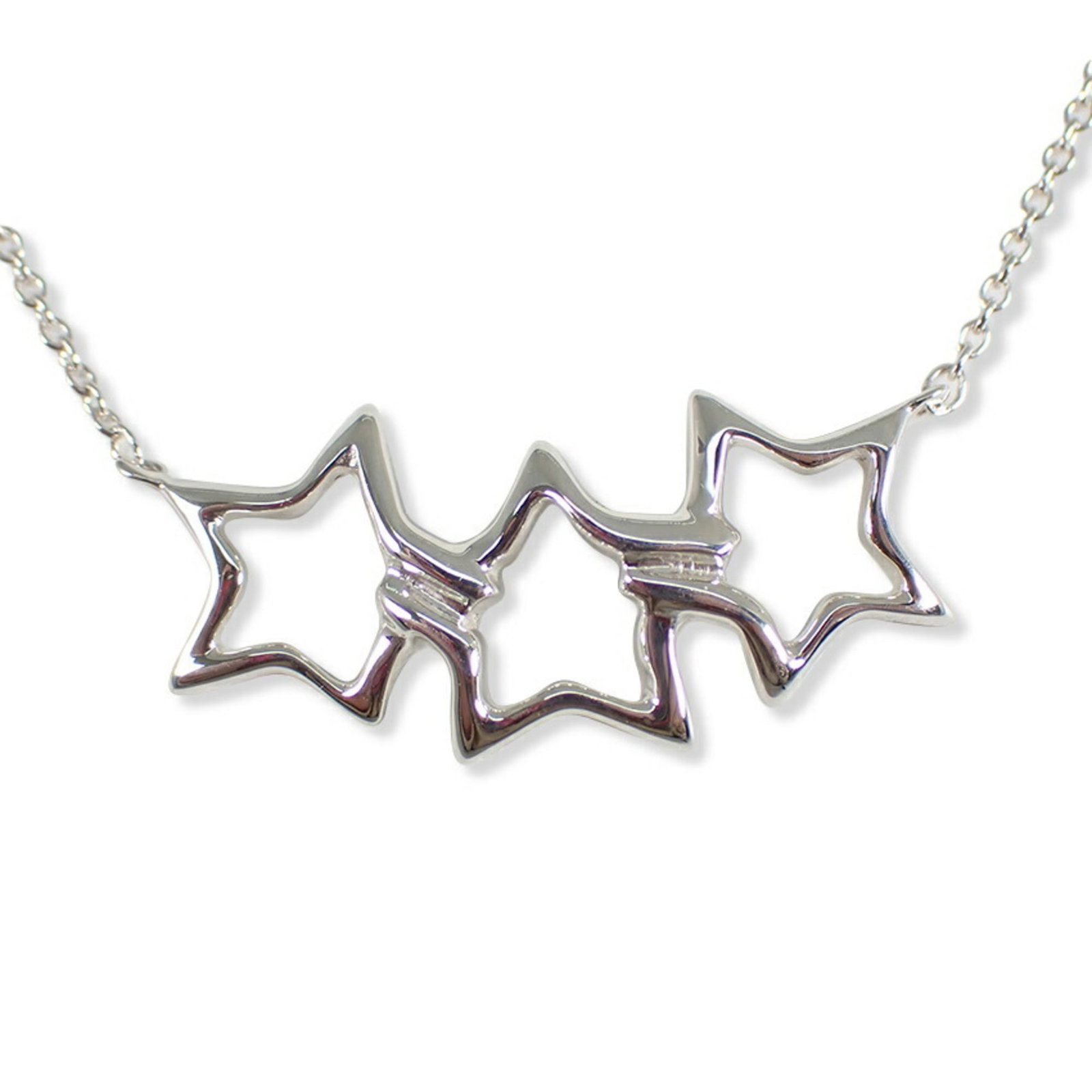 Tiffany 925 Triple Star Necklace: Tiffany 925 Triple Star Necklace Sterling silver 925 Triple Star Necklace, featuring a pendant with a size of 12.7mm x 29.1mm, suspended from a necklace with a circumference of 45 cm / 17.71''. The