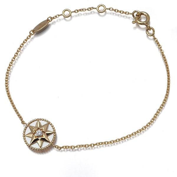 Diamond of Pearl Mother Rose Christian Vents 18k YG Bracelet Des: Diamond of Pearl Mother Rose Christian Vents 18k YG Bracelet Des 18k Yellow Gold Rose des Vents Bracelet with Cultured Mother of Pearl and Diamond. This elegant 2.5g bracelet boasts a striking