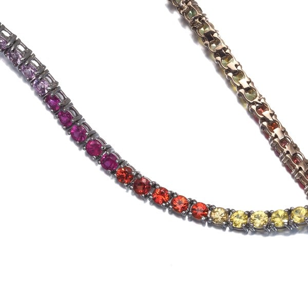 Rainbow sapphire tennis anklet 18k 750 rose gold 900 platinum: Rainbow sapphire tennis anklet 18k 750 rose gold 900 platinum 18k rose gold and platinum anklet features a stunning natural sapphire, carefully set to create a vibrant rainbow effect. The anklet's