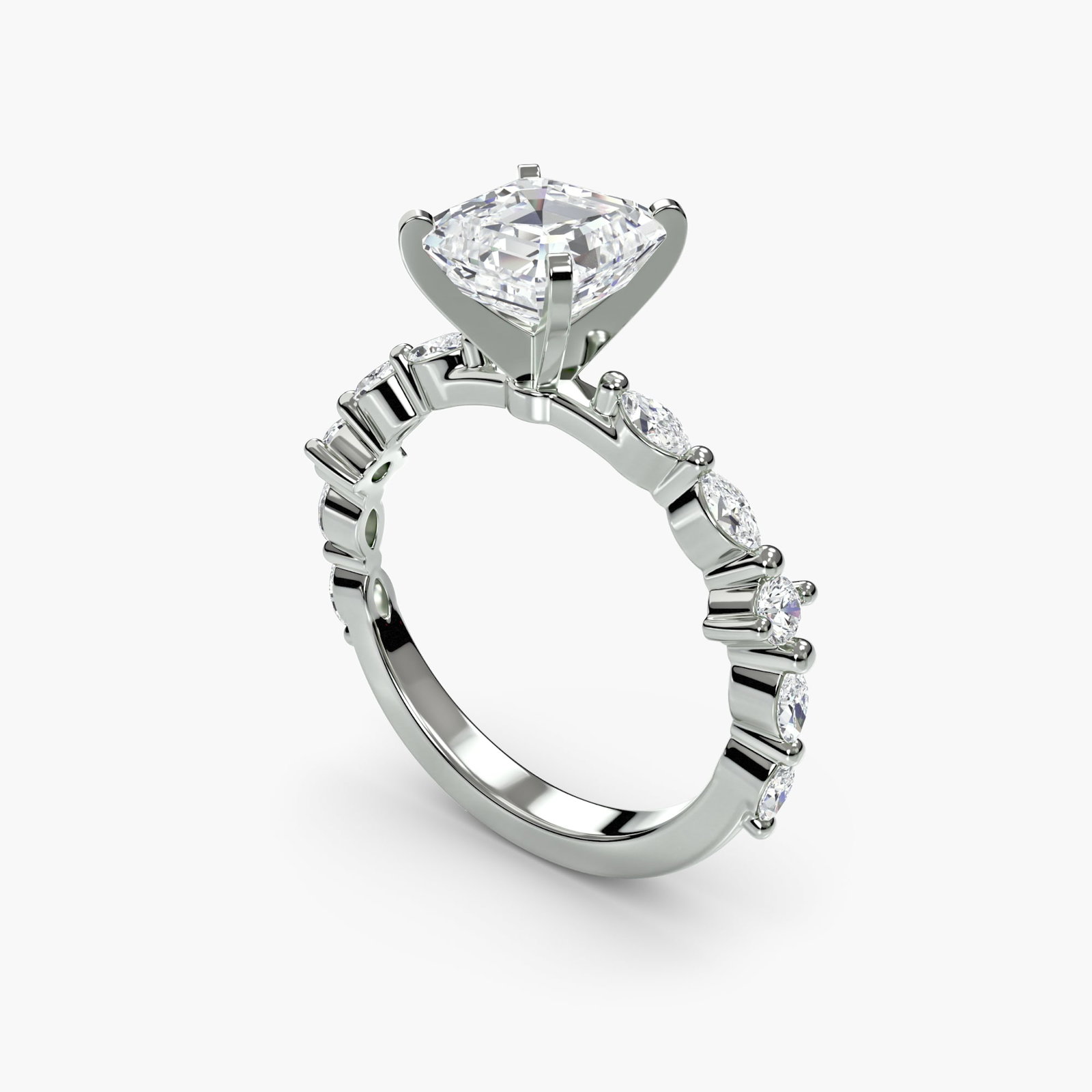 Pave Asscher 950 Platinum Ring Setting - 5