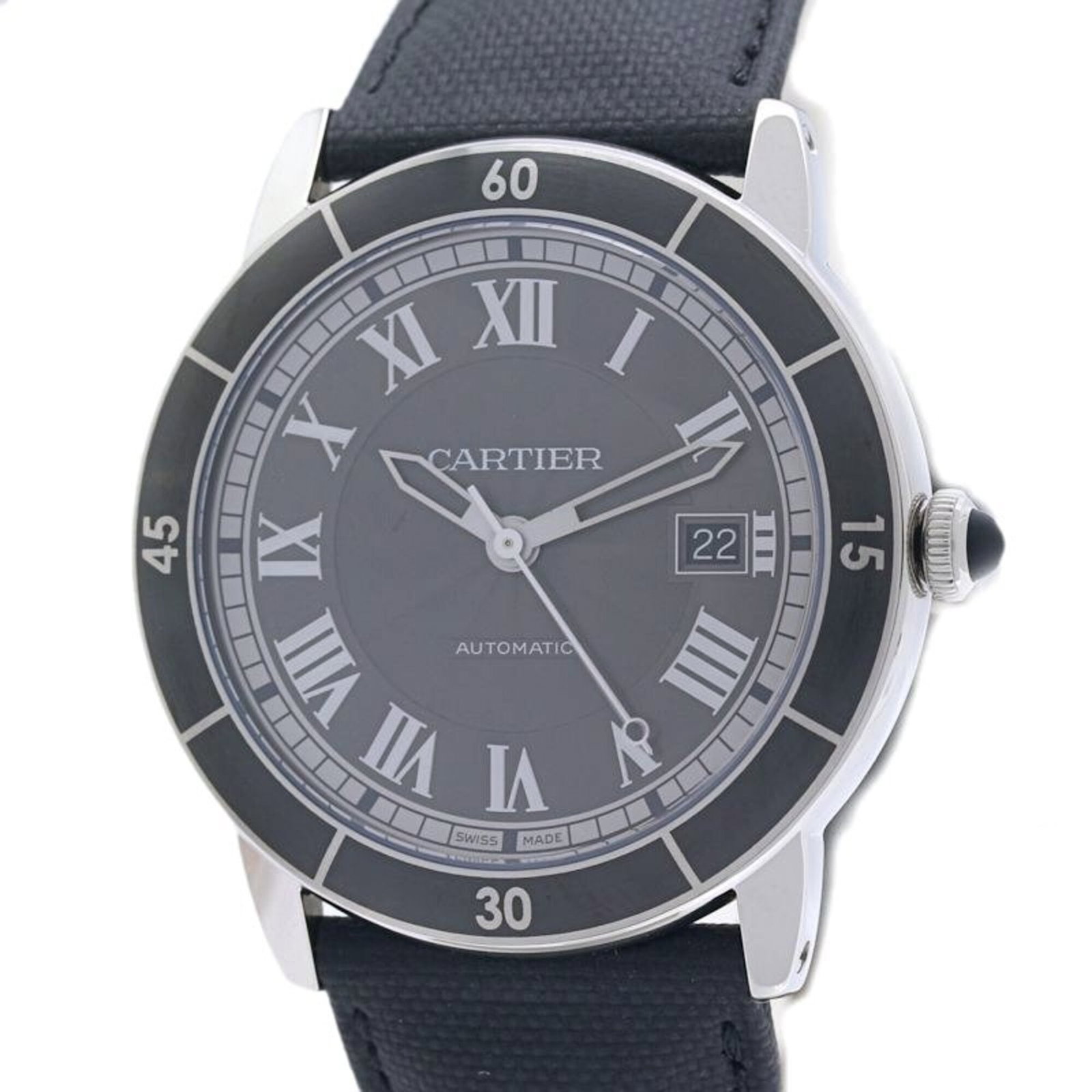 Wristwatch By Cartier: Wristwatch By Cartier Stainless steel case and leather strap provide a sleek, sophisticated look. This self-winding automatic wristwatch features a gray dial and measures 42mm in diameter. A stylish