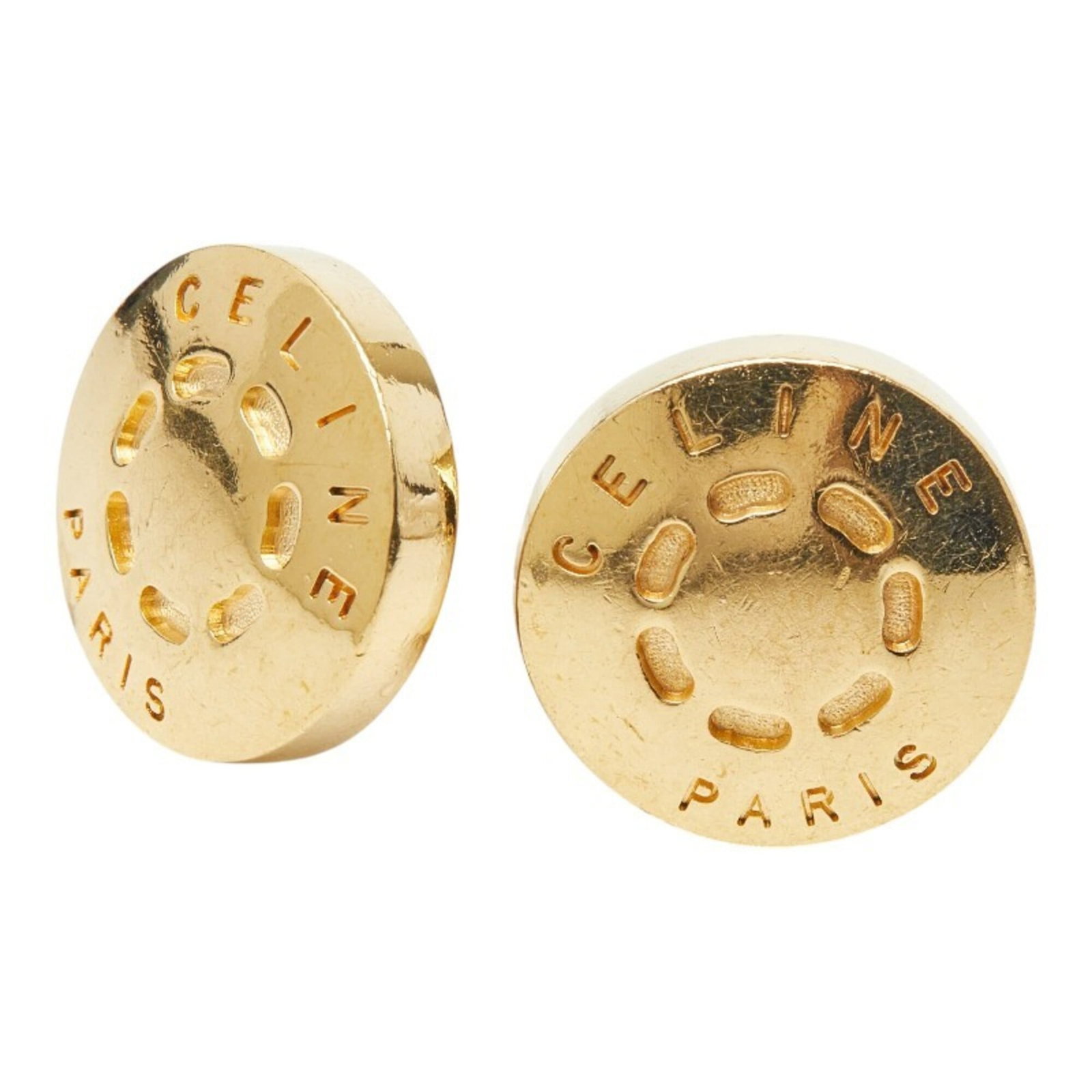 Celine Clip Earrings Gold Plating: Celine Clip Earrings Gold Plating Gold plating adds a touch of luxury to these sleek Celine clip earrings, featuring a subtle gold finish. Made from high-quality materials, they measure 18.50mm in dia