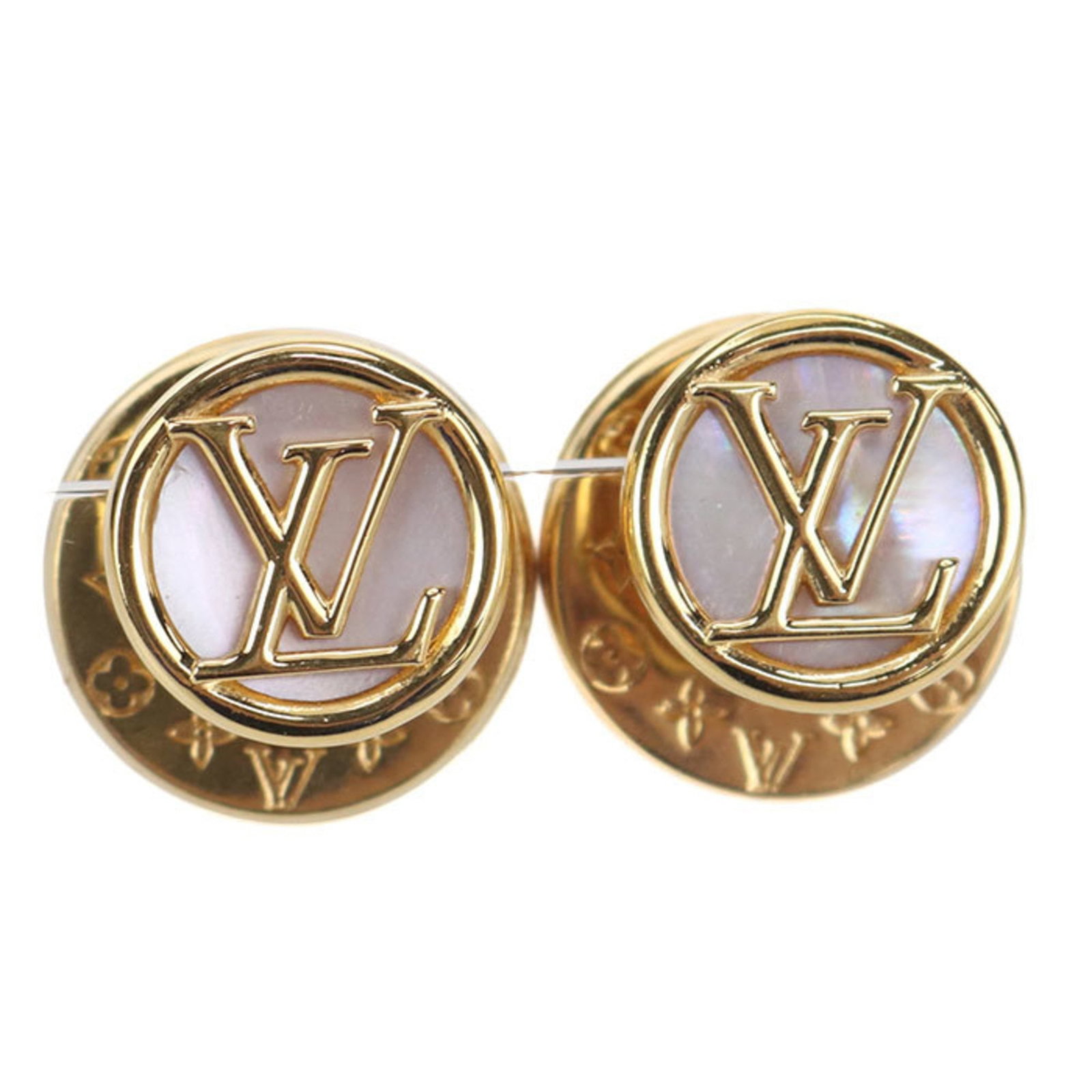 Metal Louis Vuitton Stud Earrings: Metal Louis Vuitton Stud Earrings Stud earrings featuring the iconic Louis Vuitton design, crafted from metal and available in gold. Measuring 15mm x 15mm, these small yet striking accessories