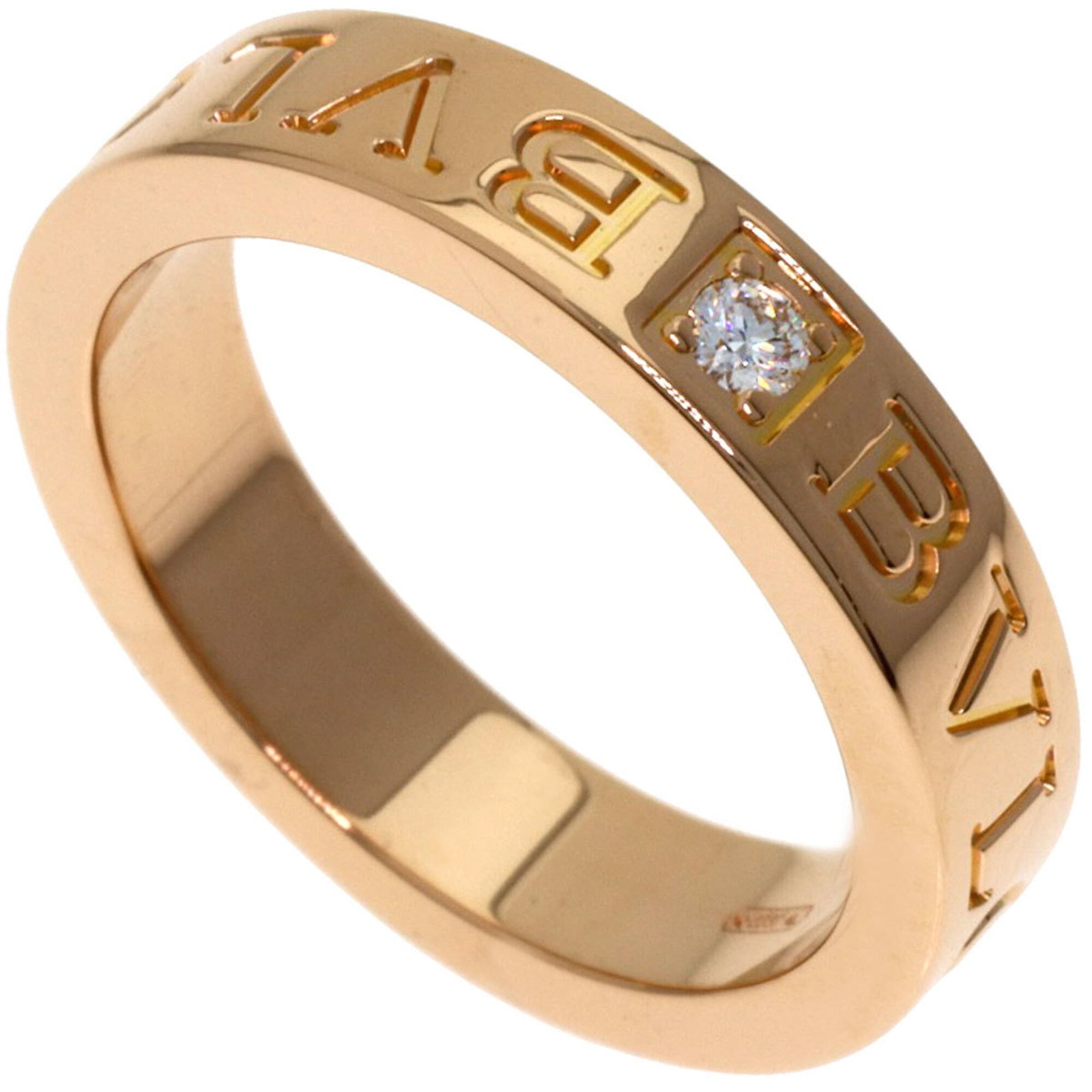 Bvlgari Band Ring Pink Gold (18K): Bvlgari Band Ring Pink Gold (18K) Pink gold (18K) band ring from Bvlgari, featuring diamond stone. This women's ring is available in US size 5 and Japanese size 9. A beautiful piece of pink gold