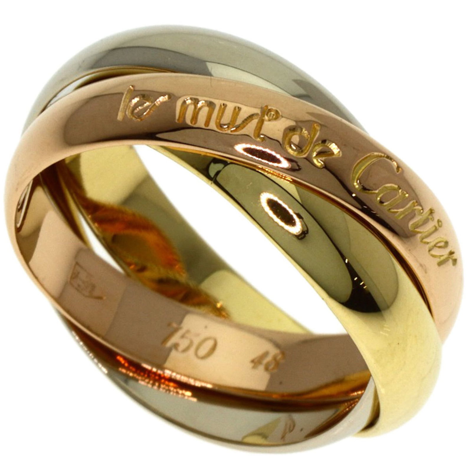 Cartier Band Ring Pink Gold (18K) White Gold (18K) Yellow Gold (18K): Cartier Band Ring Pink Gold (18K) White Gold (18K) Yellow Gold (18K) Cartier's iconic Band ring boasts a sleek design featuring pink gold, white gold, and yellow gold in an elegant combination. This