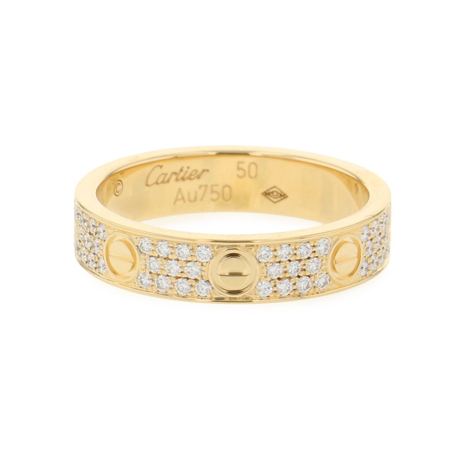 Yellow Gold Cartier Band Ring 18K: Yellow Gold Cartier Band Ring 18K Yellow gold Cartier band ring with 0.31ct diamond, crafted from 18K yellow gold and featuring a US size 5.5 and JP size 10 fit. This elegant ring boasts a slender