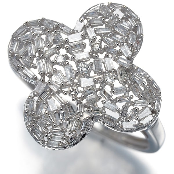 Diamond 0.50Ct Flower Ring 18K 750 White Gold (1 of 4)