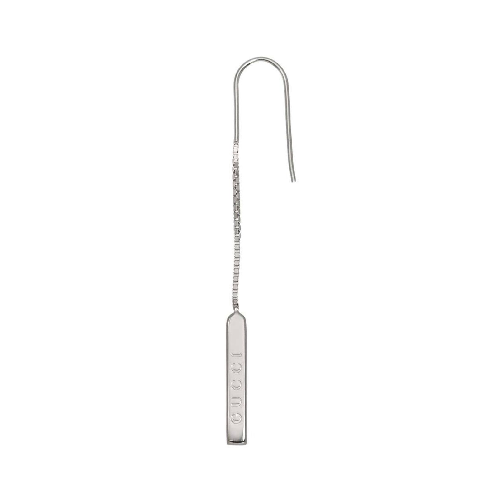 Gucci Drop Earrings: Gucci Drop Earrings White gold Gucci drop earrings, measuring 59.00mm x 3.00mm and weighing 1.8g, feature a sleek design with a purity of 18K metal. The single earring is made from high-quality white