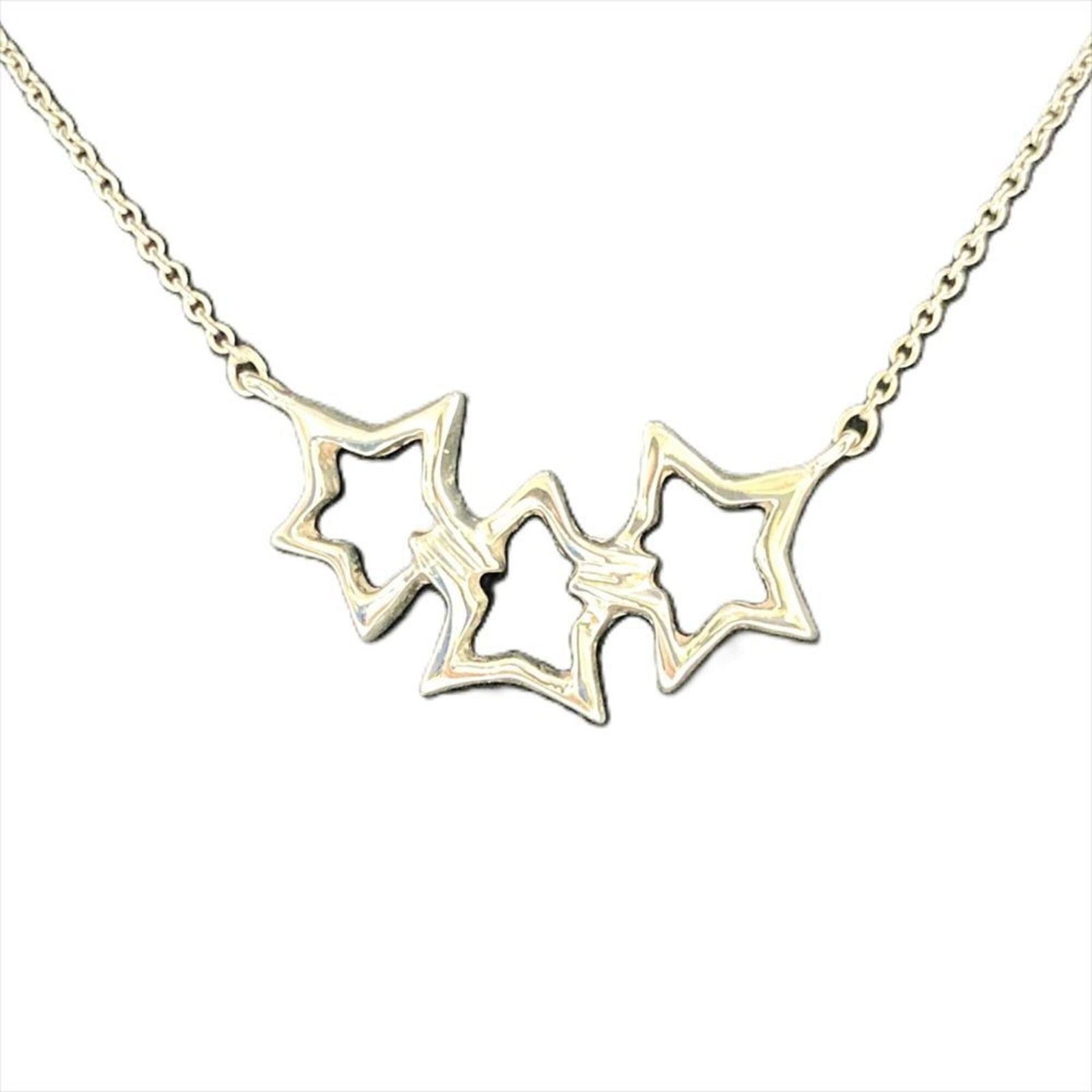 Triple star necklace silver women's Sv925 2.6G: Triple star necklace silver women's Sv925 2.6G Silver 925 triple star necklace with a pendant size of 17mm x 25mm, weighing 2.6g and featuring a silver color. The necklace has a neck circumference of