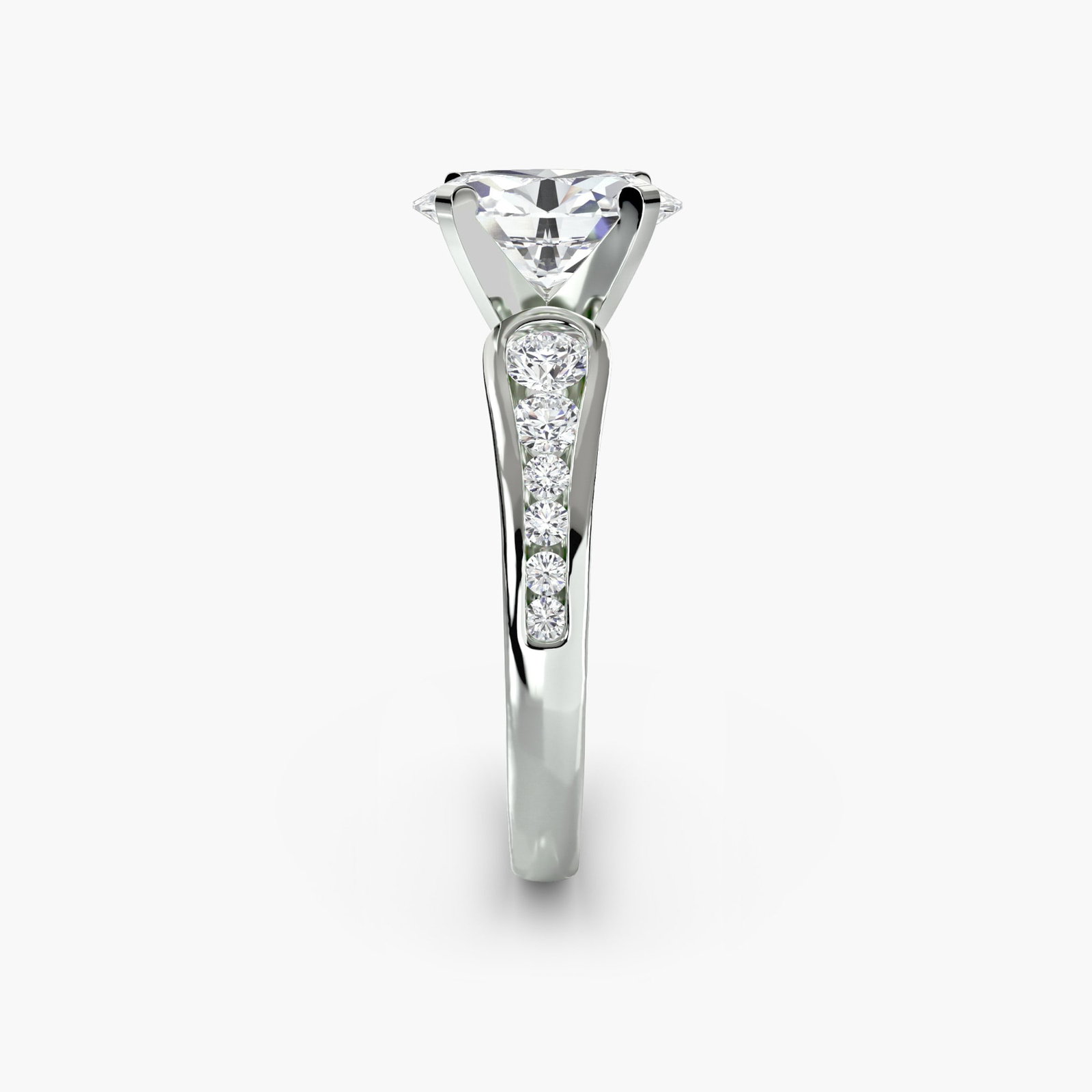 Pave Oval 18Kt White Gold Ring Setting - 3