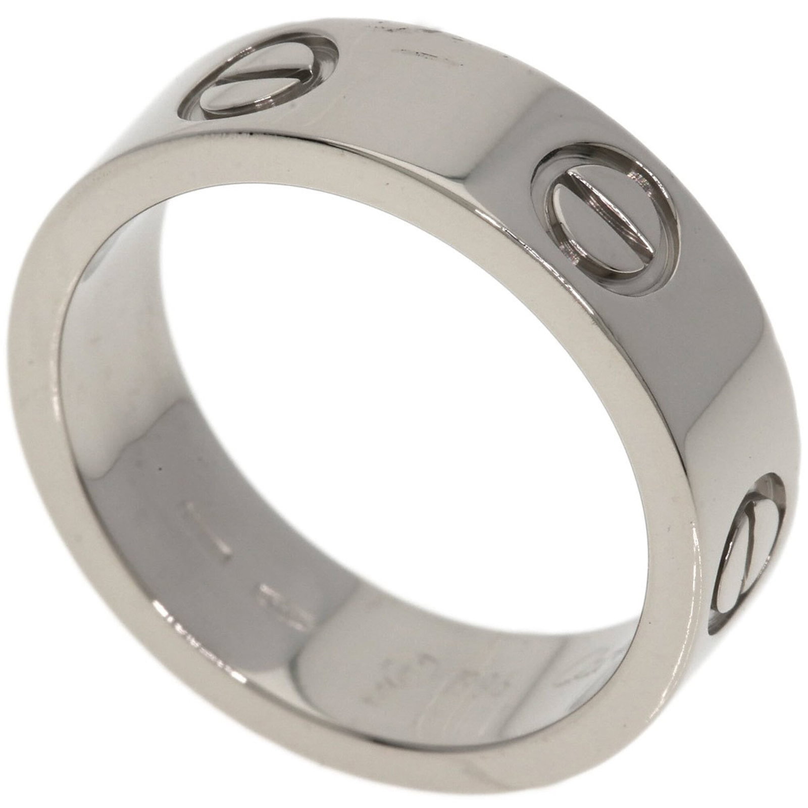 Gold White Ring Cartier Band: Gold White Ring Cartier Band White gold (18K) Cartier band ring with a classic design, available in US size 6 and Japanese size 11. This elegant piece features the iconic Cartier brand, crafted from