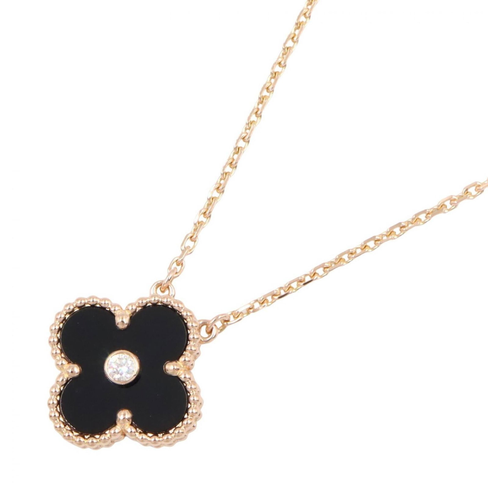 Van Cleef & Arpels Vintage Alhambra Onyx 1Pd Necklace - 18Kpg (Pink Gold) Diamond Women'S Gold Tone: Van Cleef & Arpels Vintage Alhambra Onyx 1Pd Necklace - 18Kpg (Pink Gold) Diamond Women'S Gold Tone Van Cleef & Arpels' iconic Alhambra design shines in this stunning onyx and diamond necklace, set ag