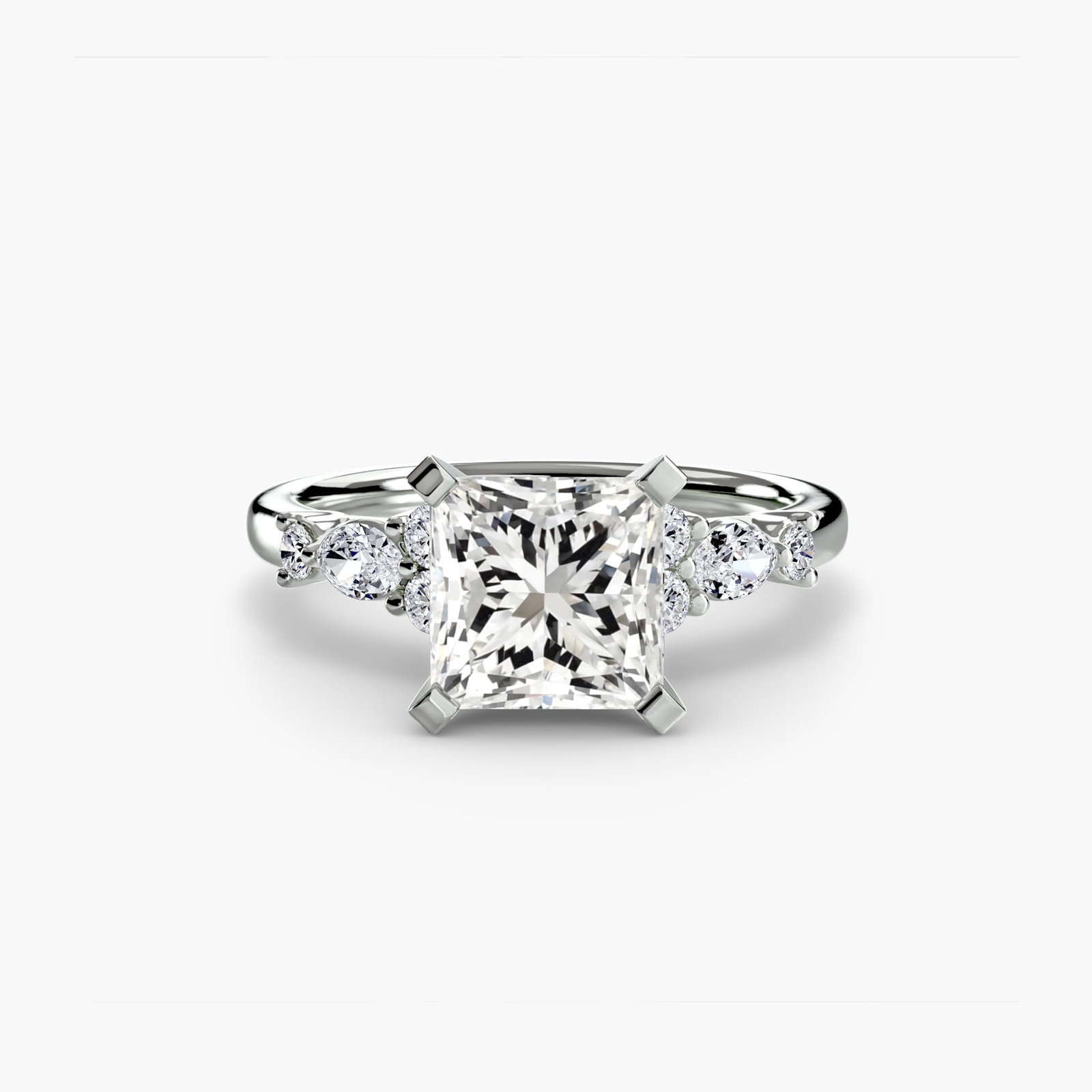 Side Stone Princess 950 Platinum Ring Setting - 2