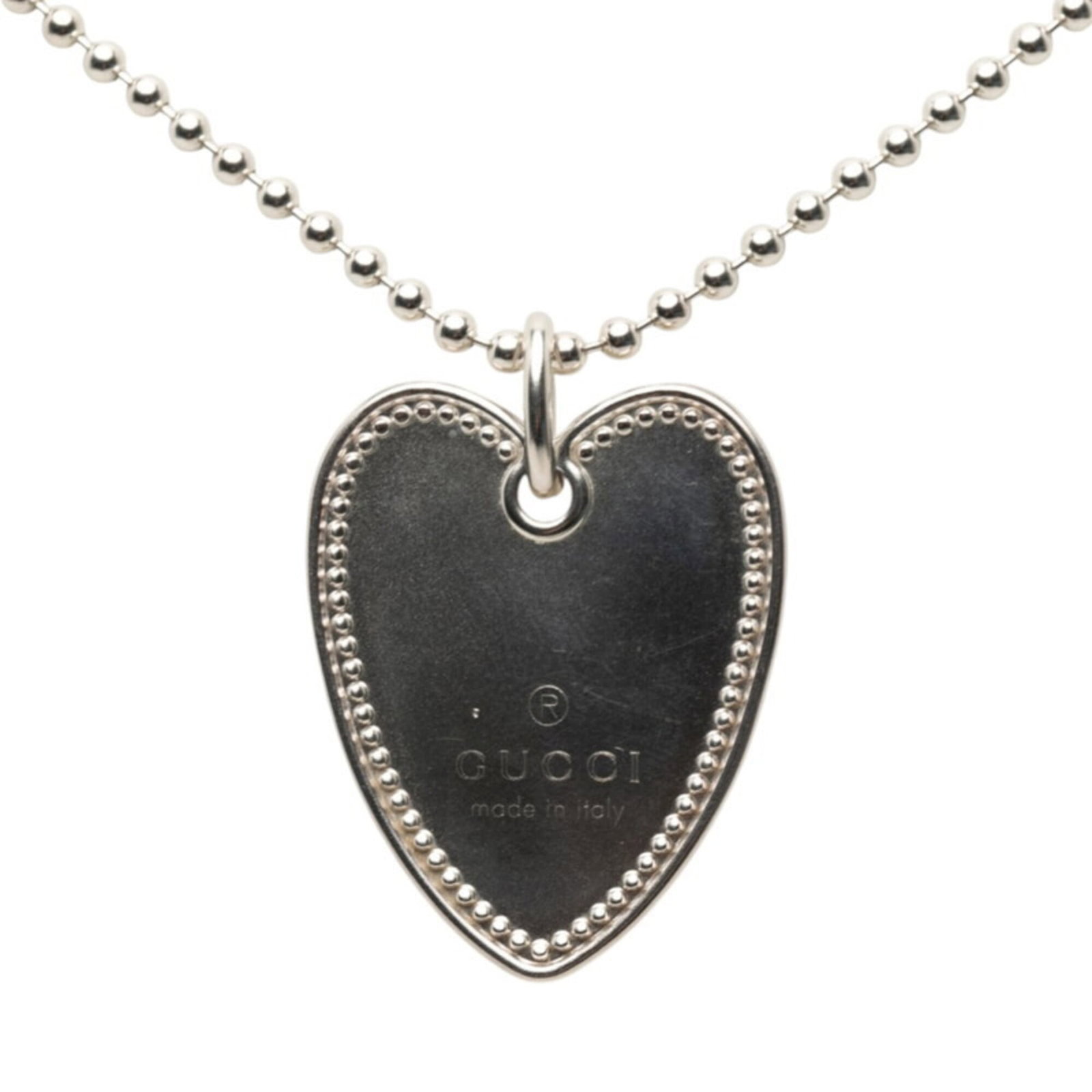 Gucci Heart Necklace Ball Chain Sv925 Silver Women'S Gucci: Gucci Heart Necklace Ball Chain Sv925 Silver Women'S Gucci Silver 925 Gucci Heart Necklace Ball Chain for Women, featuring a 34.4mm x 27.5mm pendant with a sleek ball chain design. This elegant
