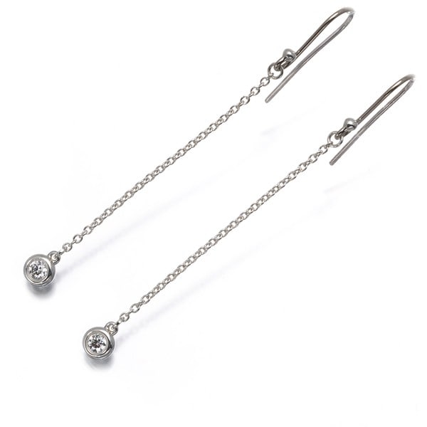 Tiffany&Co. Earrings By The Yard Drop Chain Hook Silver 925: Tiffany&Co. Earrings By The Yard Drop Chain Hook Silver 925 Sterling silver earrings by Tiffany&Co. feature a natural diamond set in a hook/drop style, with each earring measuring approximately