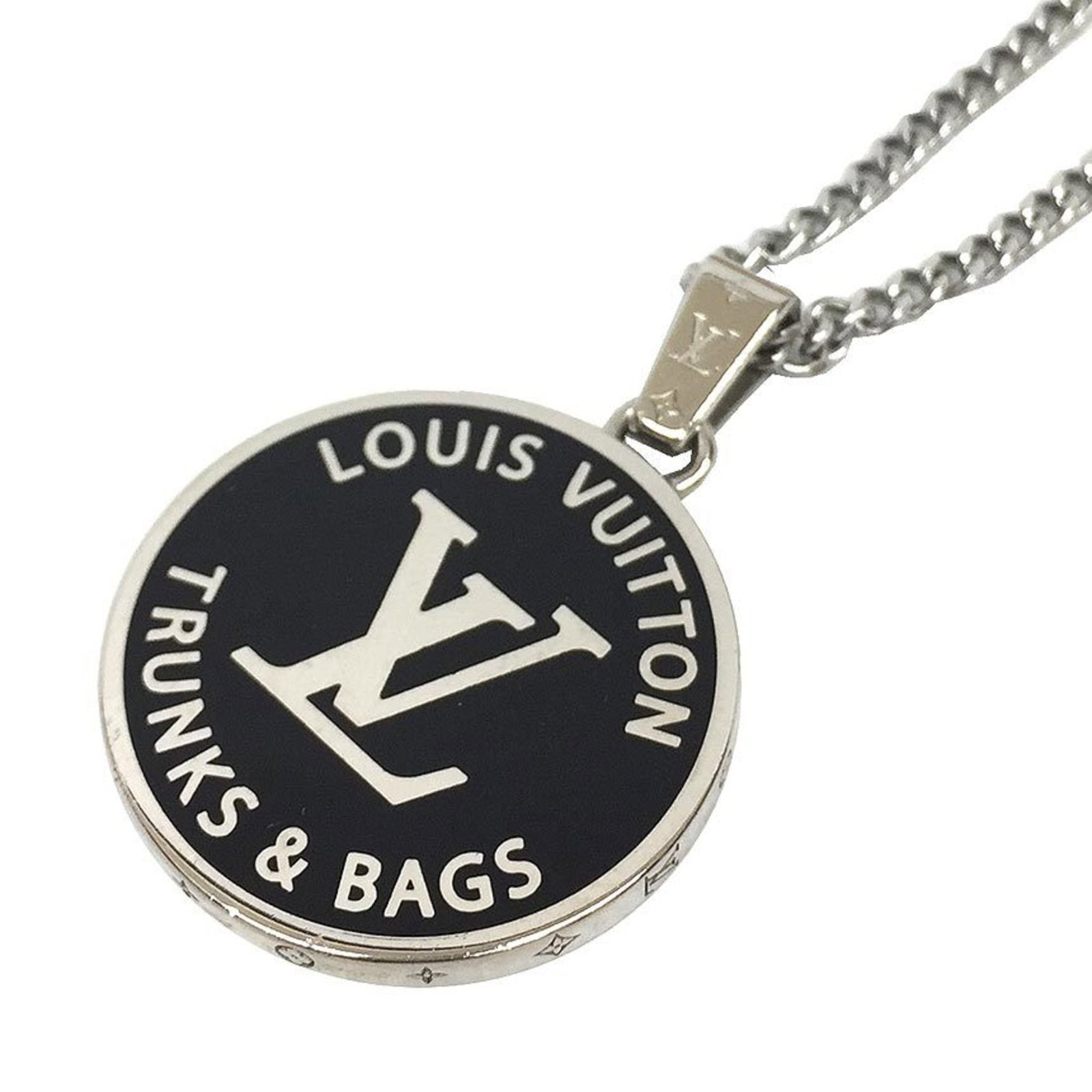 Louis Vuitton Collier Lv Award Necklace M00911 Silver And Black Medallion Necklace Unisex: Louis Vuitton Collier Lv Award Necklace M00911 Silver And Black Medallion Necklace Unisex Silver and black medallion necklace with Louis Vuitton Collier Lv Award design, available in unisex size. Come