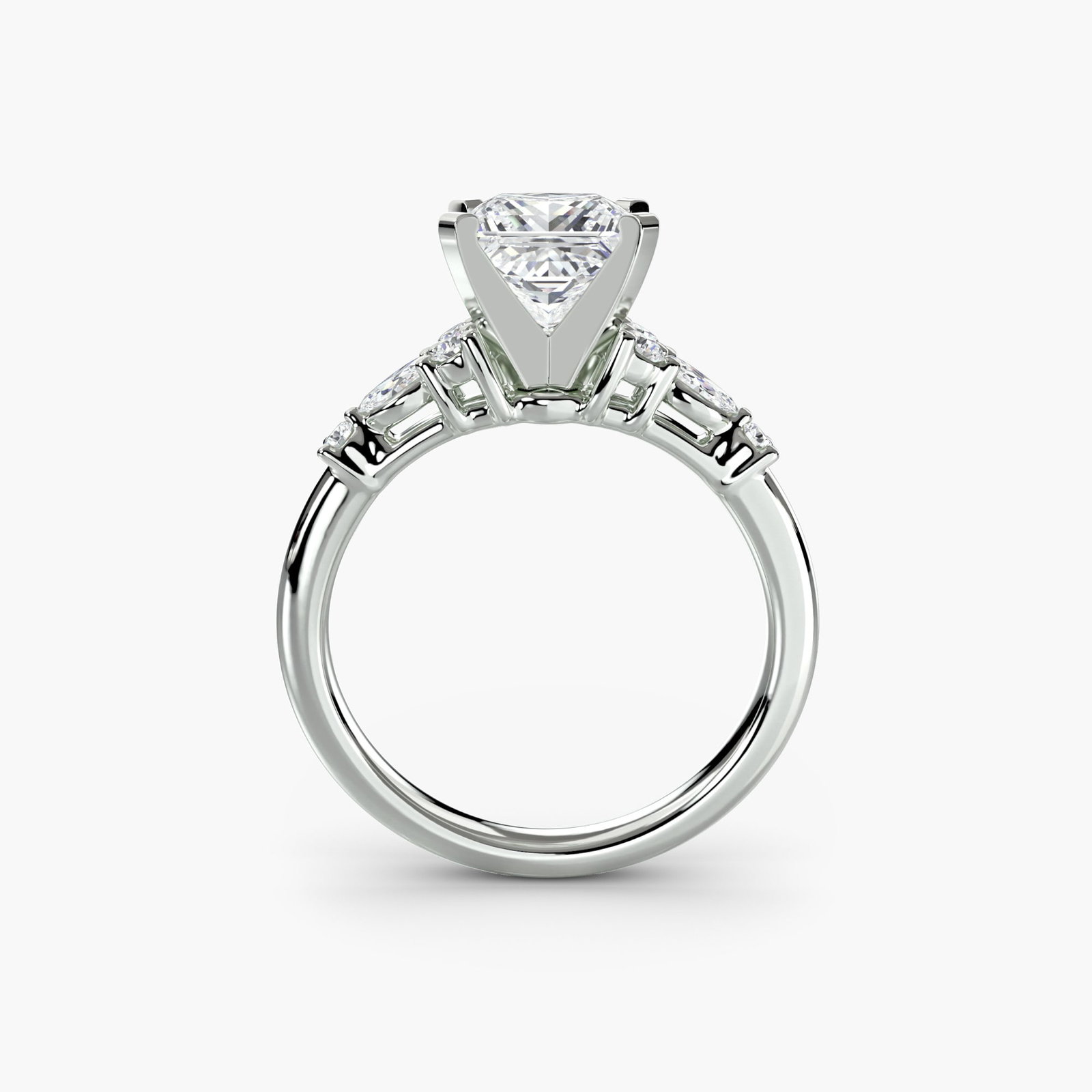 Side Stone Princess 18Kt White Gold Ring Setting (1 of 5)