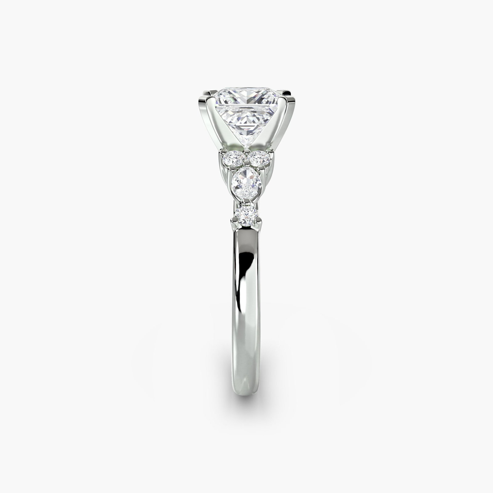 Side Stone Princess 18Kt White Gold Ring Setting - 3