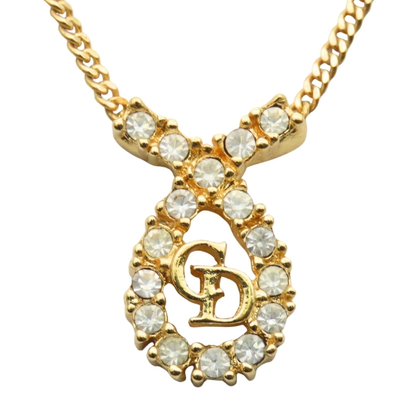 Christian Dior Cd Logo Metal Rhinestones Gold Plated Gp Women's Necklace: Christian Dior Cd Logo Metal Rhinestones Gold Plated Gp Women's Necklace Gold Plated Christian Dior Cd Logo Metal Rhinestones Necklace features a striking gold plated metal design with rhinestone