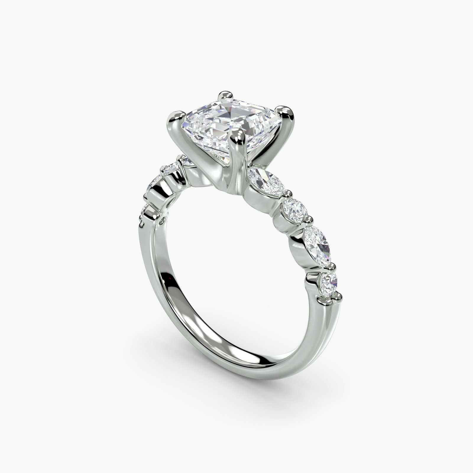 Pave Asscher 950 Platinum Ring Setting - 5