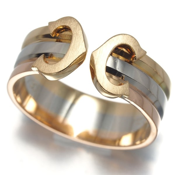 Cartier Ring 2C Double C C2 3Color Sm Eu47 K 18Yg/ Wg/ Rg: Cartier Ring 2C Double C C2 3Color Sm Eu47 K 18Yg/ Wg/ Rg Cartier's Double C de Cartier Ring boasts a striking multi-tone gold design, showcasing the elegance of 18k yellow, white, and rose gold.