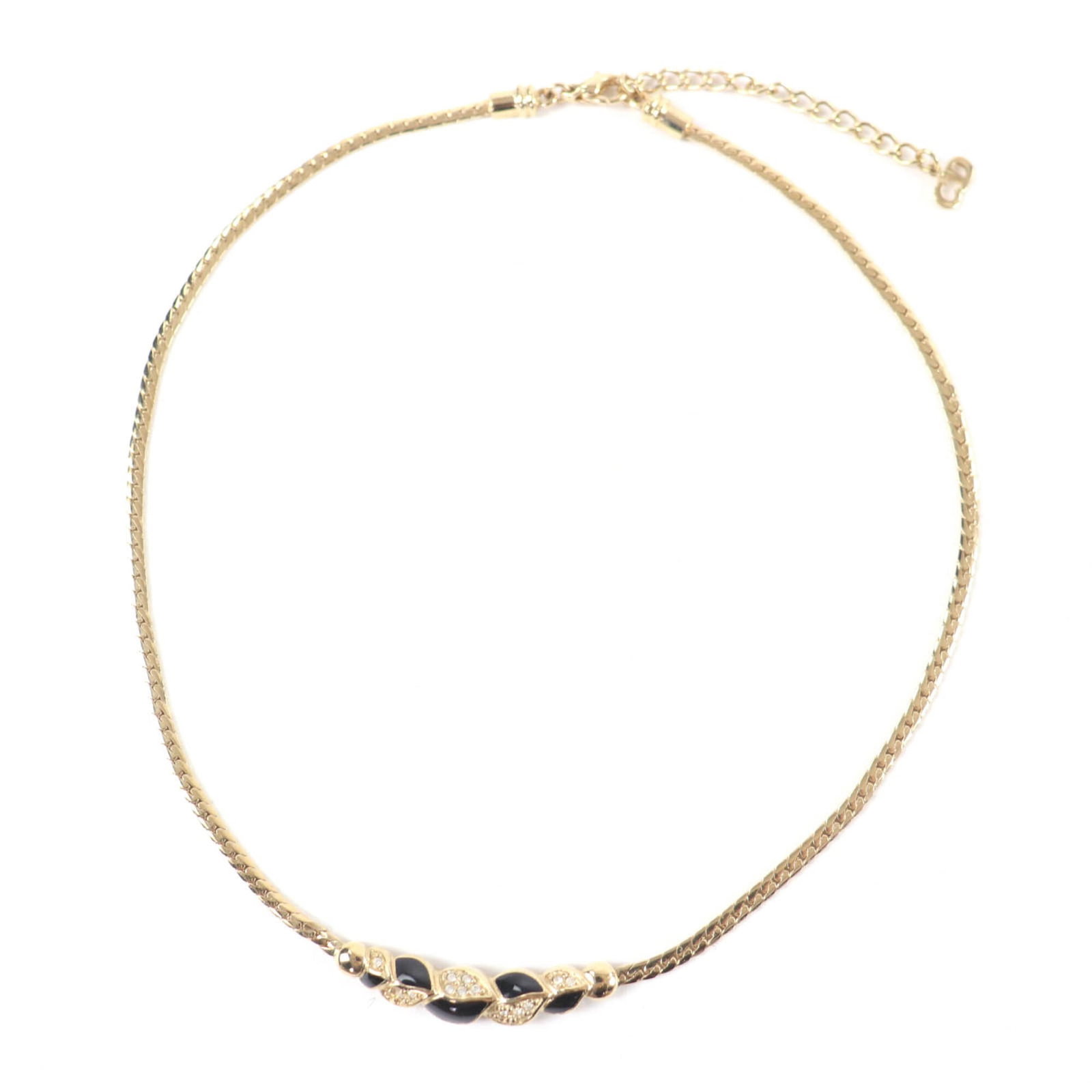 Christian Dior Women's Gold Black Rhinestone Necklace Accessory: Christian Dior Women's Gold Black Rhinestone Necklace Accessory Christian Dior's gold black rhinestone necklace shines with elegant sophistication, its 44.5 cm length adjustable to fit various neck