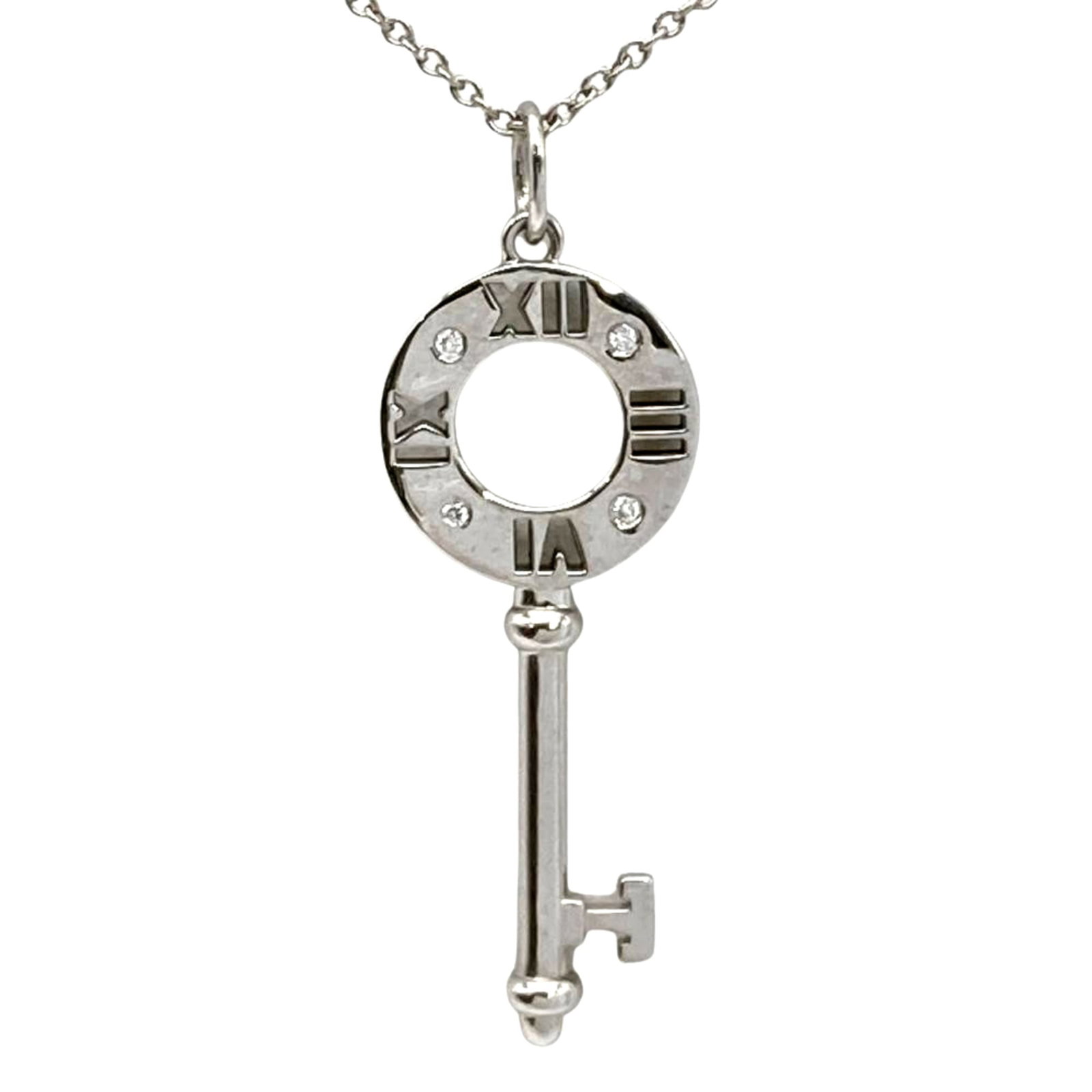 Atlas Pierced Key Necklace With Diamonds 18K White Gold 5.3G Women's Necklace: Atlas Pierced Key Necklace With Diamonds 18K White Gold 5.3G Women's Necklace 18K white gold pendant features a striking atlas design, set with diamonds. The necklace boasts a sleek and modern look, p