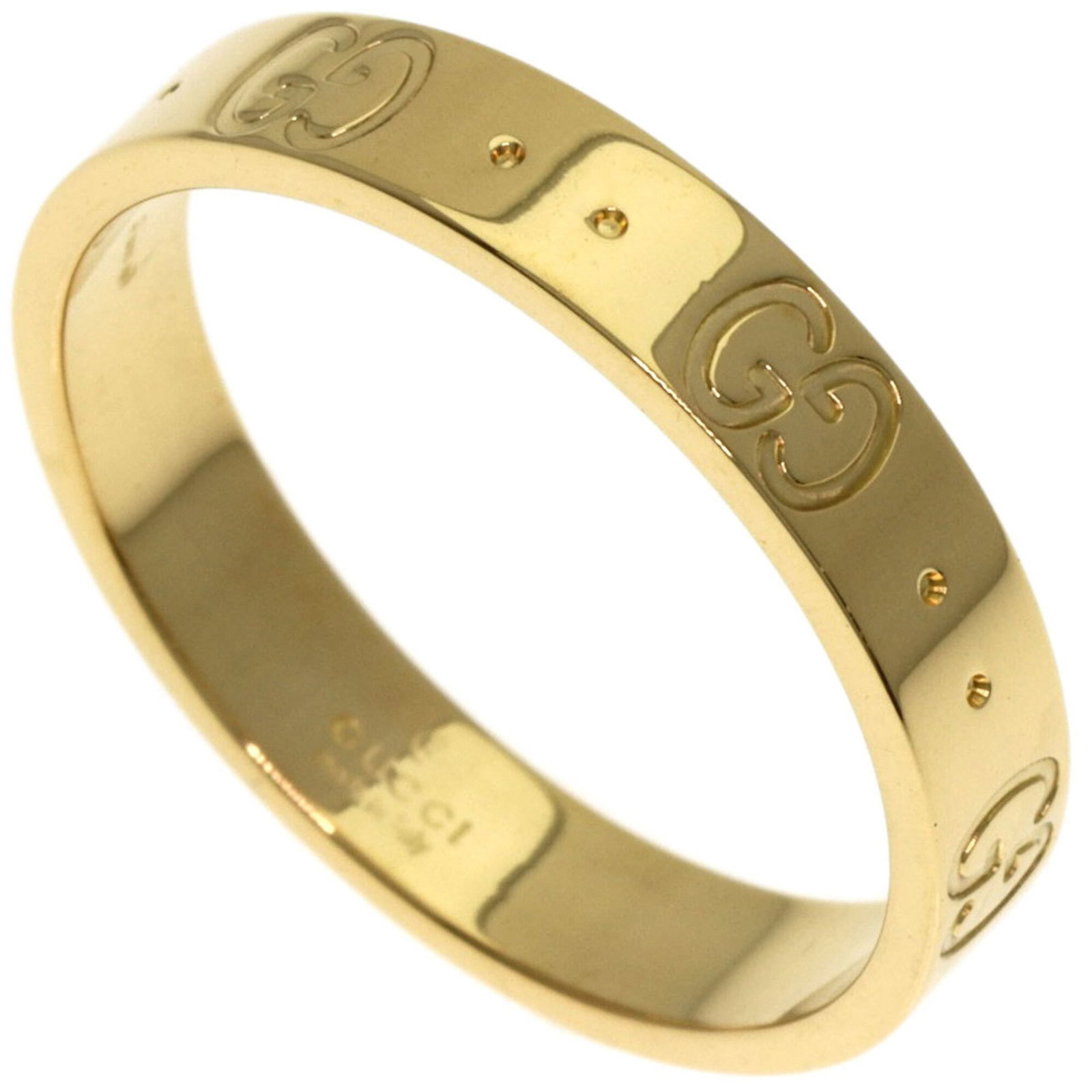 Yellow Gold Gucci Ring Band: Yellow Gold Gucci Ring Band Yellow gold (18K) Gucci ring band, available in US size 9 and JP size 18. This elegant band features the iconic Gucci design, crafted from high-quality yellow gold for a