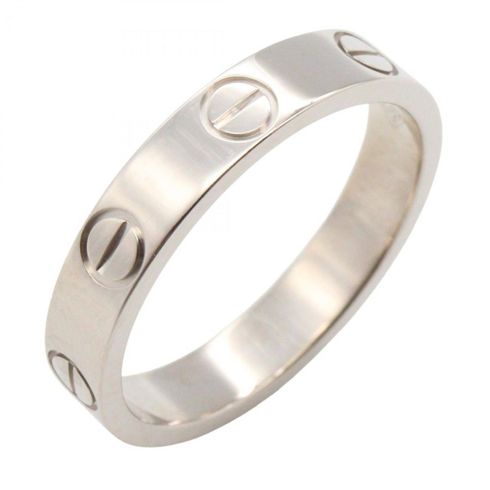 Gold White Ring Cartier Band: Gold White Ring Cartier Band White gold (18K) Cartier Band ring with a sleek design, available in US Size 5.5 and featuring the brand's signature style. This band ring showcases a classic look that