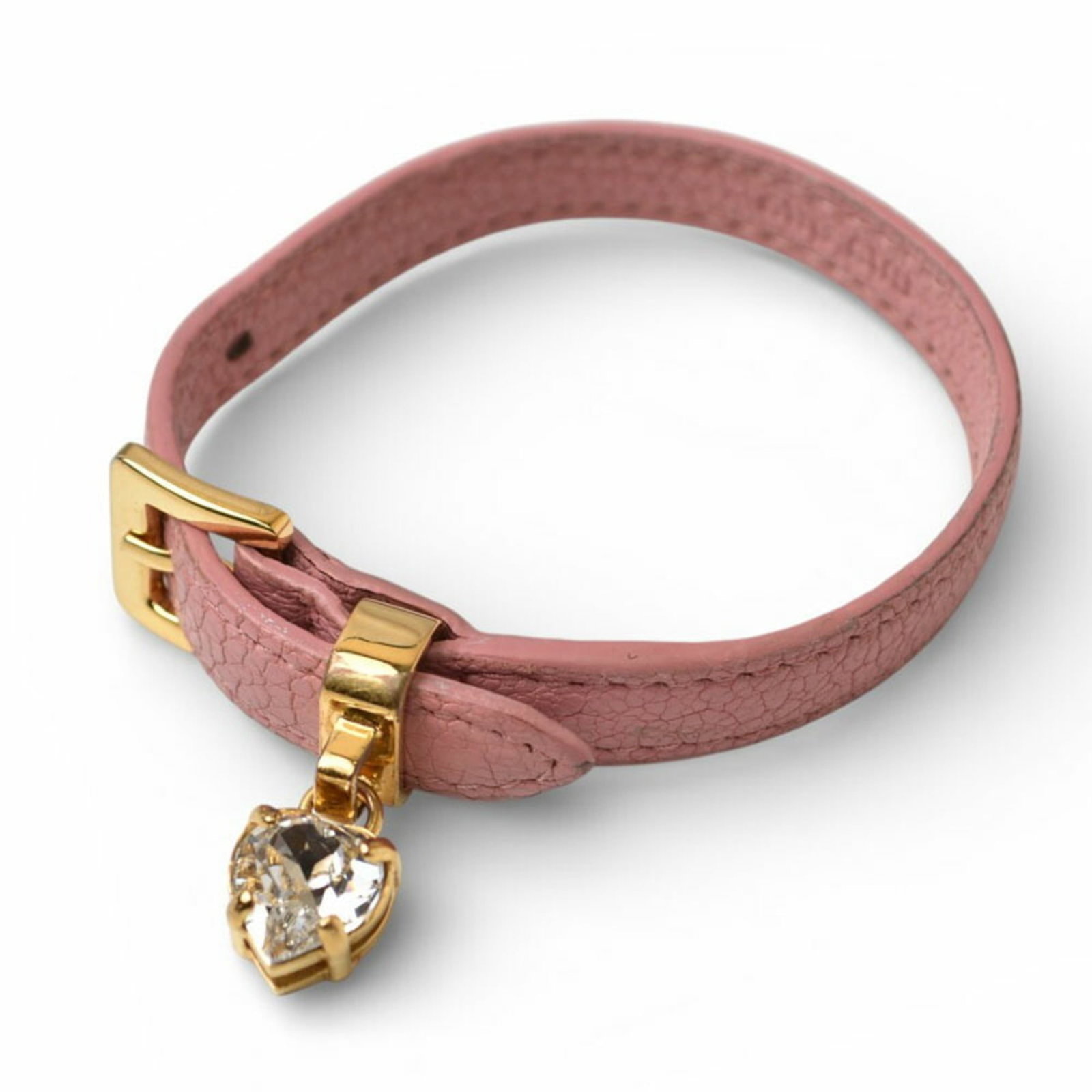 Miu Charm Bracelet Leather: Miu Charm Bracelet Leather Pink leather charm bracelet from Miu Miu, featuring a rhinestone stone and adjustable length. Made in Italy with a weight of 11g. A delicate, feminine accessory for