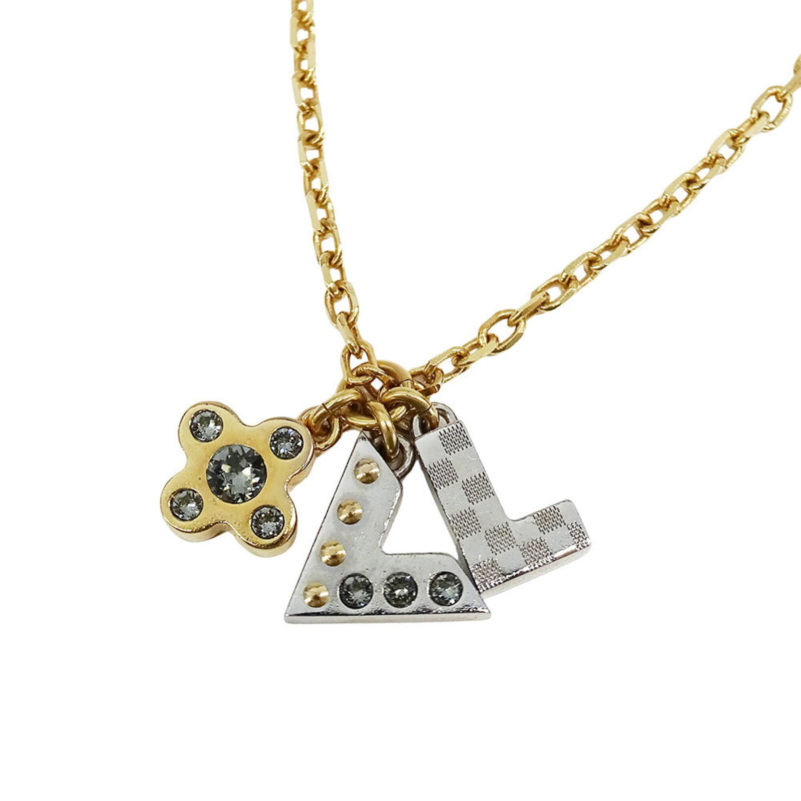 Louis Vuitton Louis Vuitton Necklace For Women Brand Name Metal Rhinestone Pendant Love Letters: Louis Vuitton Louis Vuitton Necklace For Women Brand Name Metal Rhinestone Pendant Love Letters Silver Louis Vuitton necklace featuring a metal rhinestone pendant with the brand's iconic logo. The