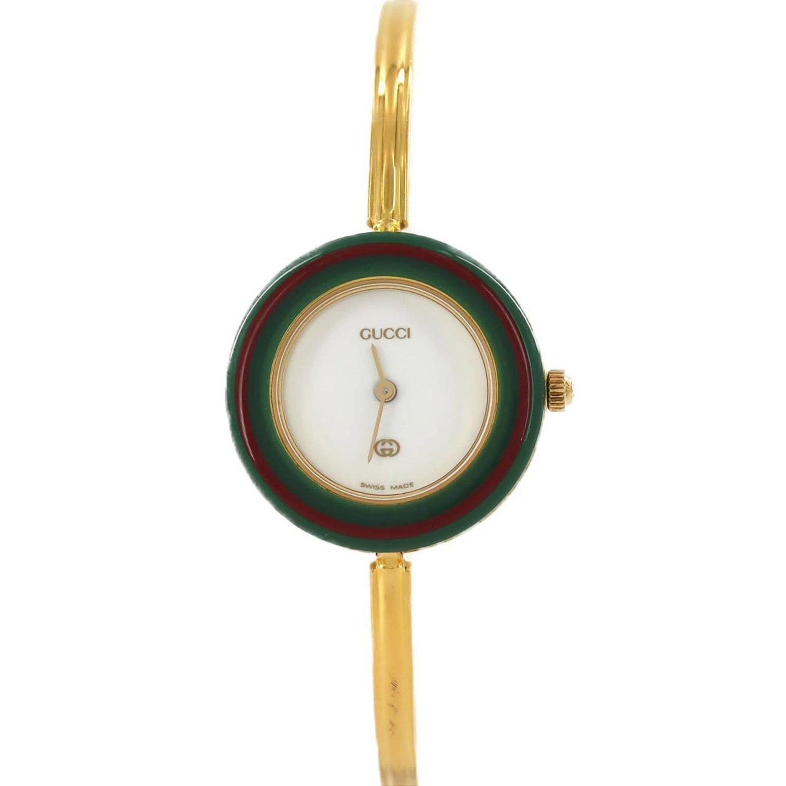Gucci Wristwatch: Gucci Wristwatch Gold plated Gucci wristwatch with a white dial, featuring a quartz movement and a sleek gold plated band. The watch's case diameter is 26mm, making it suitable for wrists up to 16cm i
