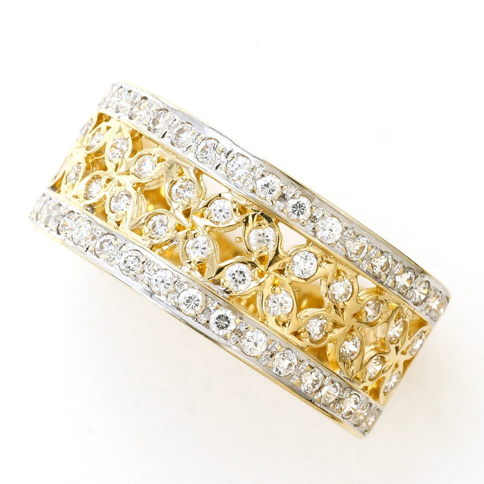 Unbranded Band Ring White Gold 14k Yellow Gold 14k: Unbranded Band Ring White Gold 14k Yellow Gold 14k Unbranded band ring in white gold and yellow gold, available in US size 6 and JP size 11. This 14k metal piece features a width of 8mm and weighs