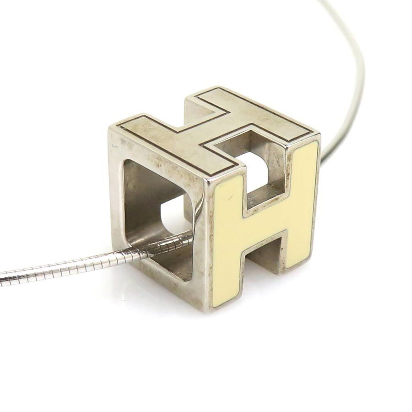 Herms Necklace Ivory H Metal Cube Carage D Ache Silver Women'S Free Shipping (1 of 11)