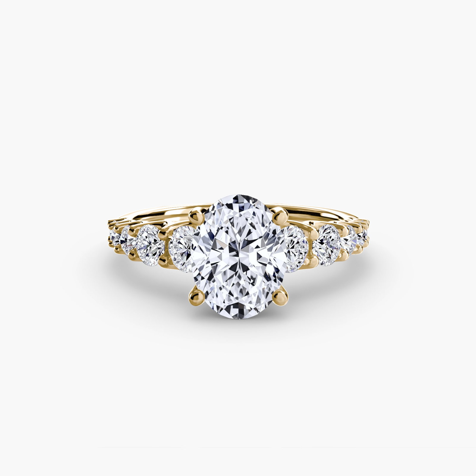 Side Stone Oval 18Kt Yellow Gold Ring Setting - 2