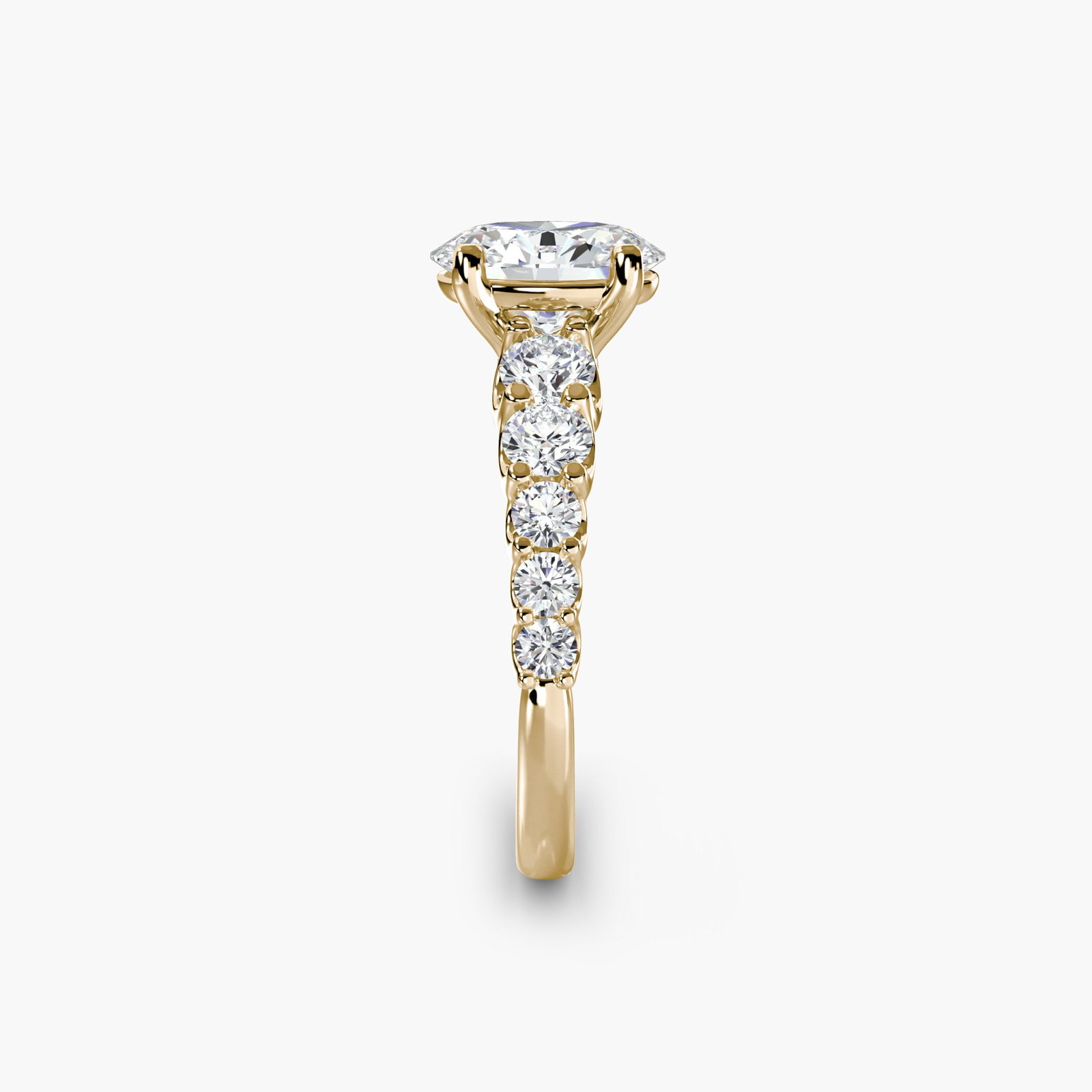 Side Stone Oval 18Kt Yellow Gold Ring Setting - 3