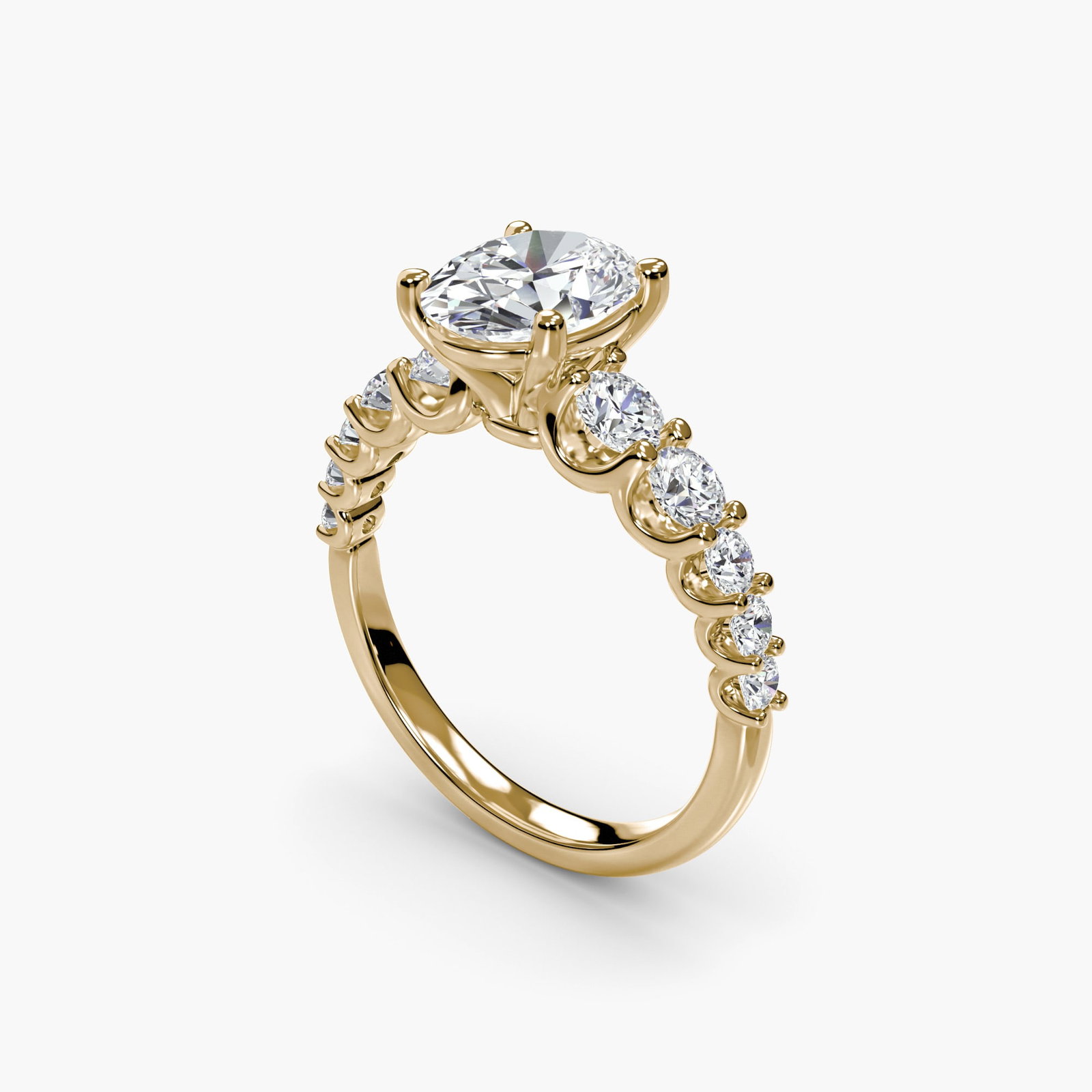 Side Stone Oval 18Kt Yellow Gold Ring Setting - 5