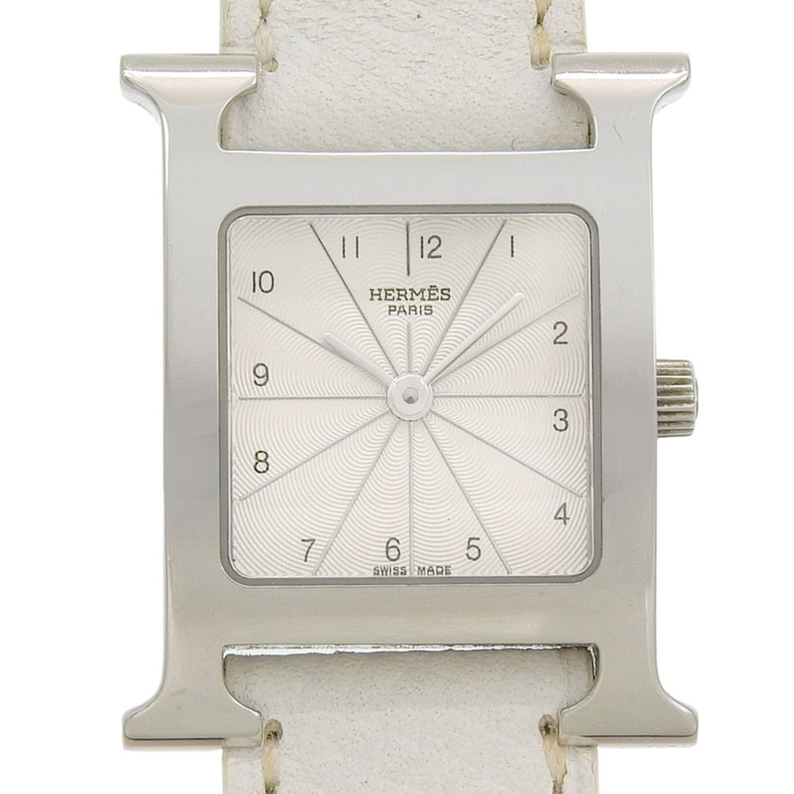 Hermes Wristwatch: Hermes Wristwatch Stainless steel case and leather band combine in a sleek, modern design. The white quartz movement powers a watch with a diameter of 21mm, making it a versatile accessory for